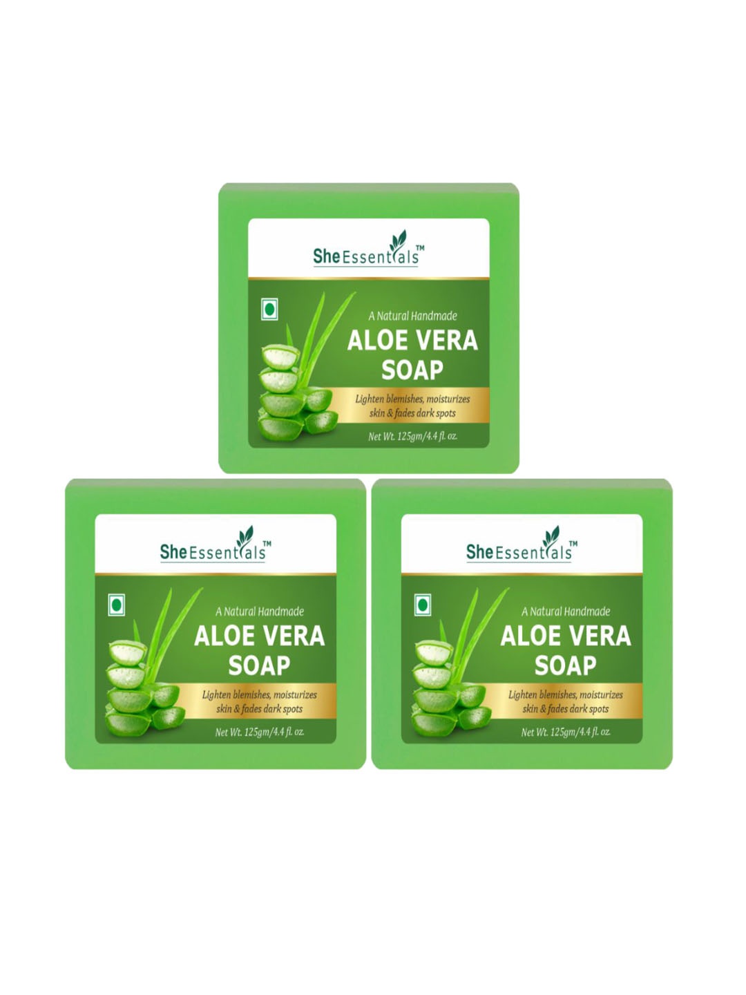 

She Essentials Set Of 3 Natural Aloe Vera Soap - 125 g Each, Transparent