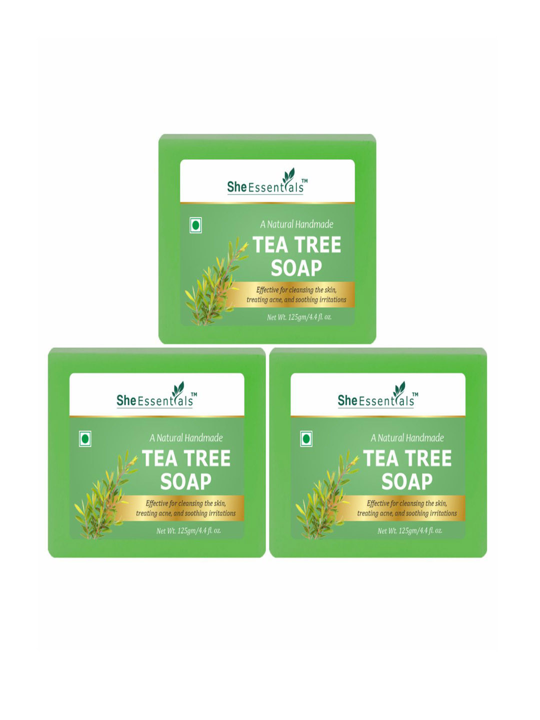

She Essentials Set Of 3 Natural Tea Tree Bath Soap- 125 g Each, Transparent