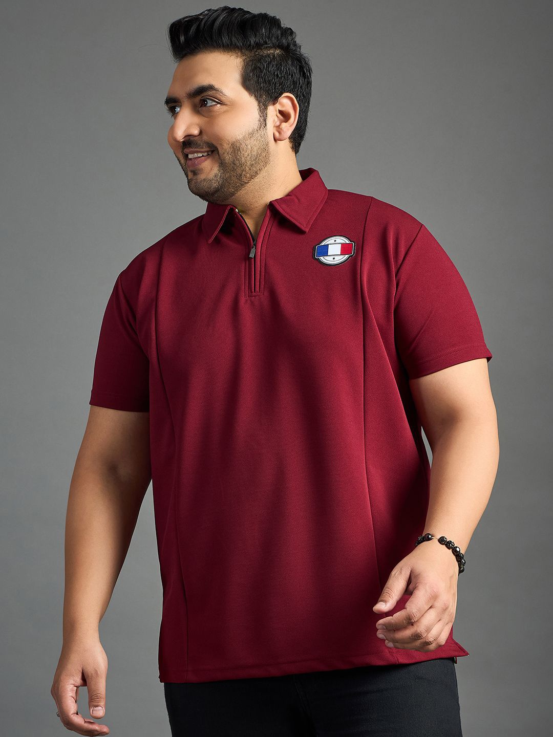

bigbanana Men Polo Collar Bio Finish Applique T-shirt, Maroon