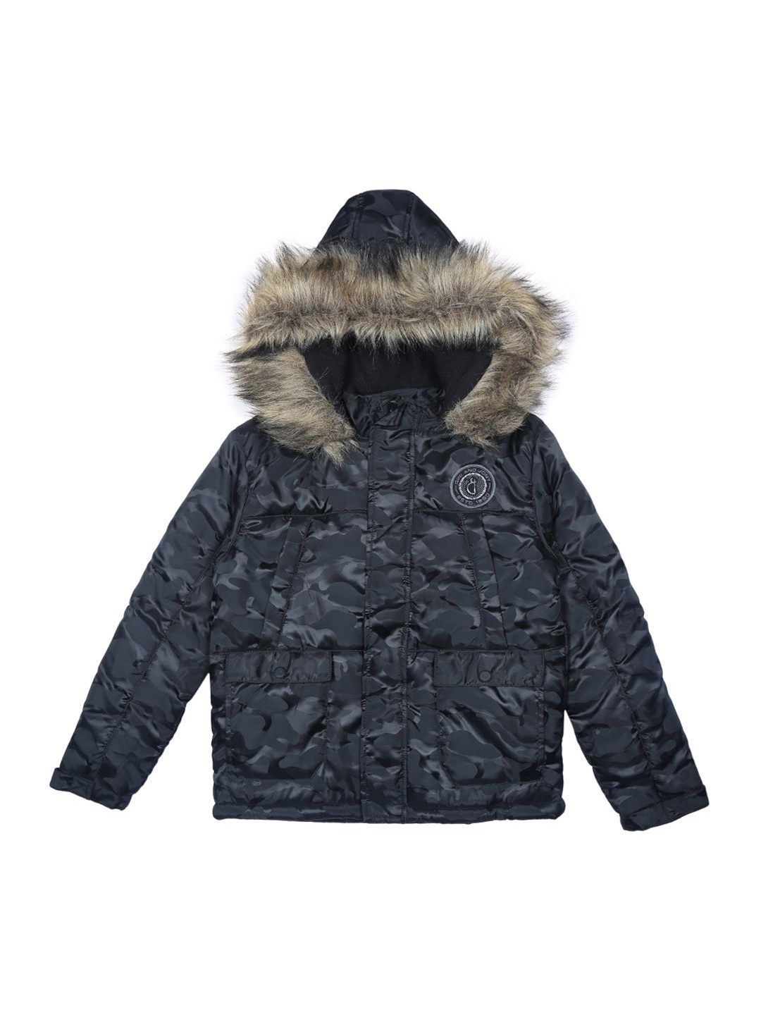 

Gini and Jony Boys Camouflage Hooded Padded Jacket, Black