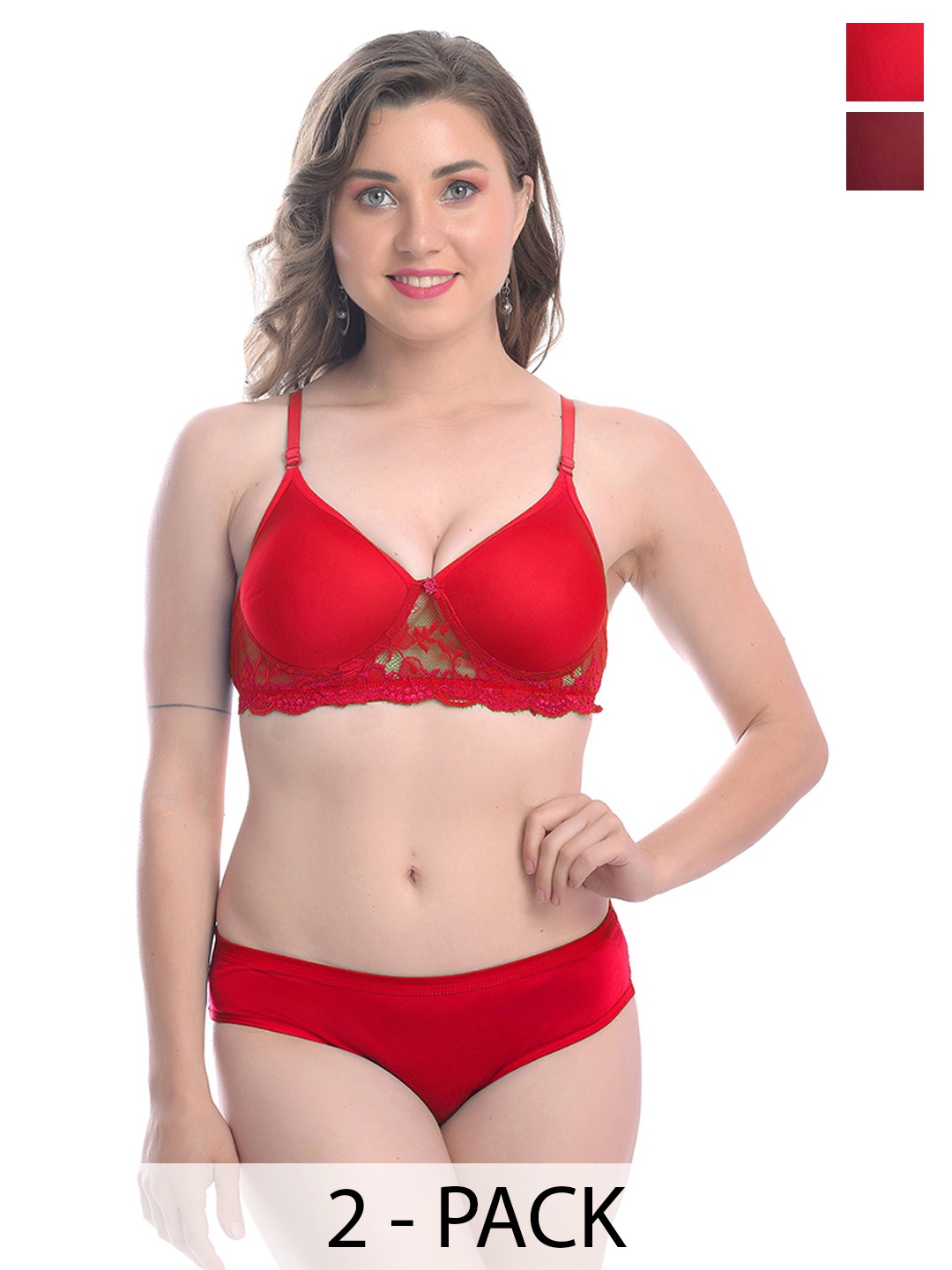 

AROUSY Pack Of 2 Lightly-Padded Lingerie SetC_PDCL-Set2, Red