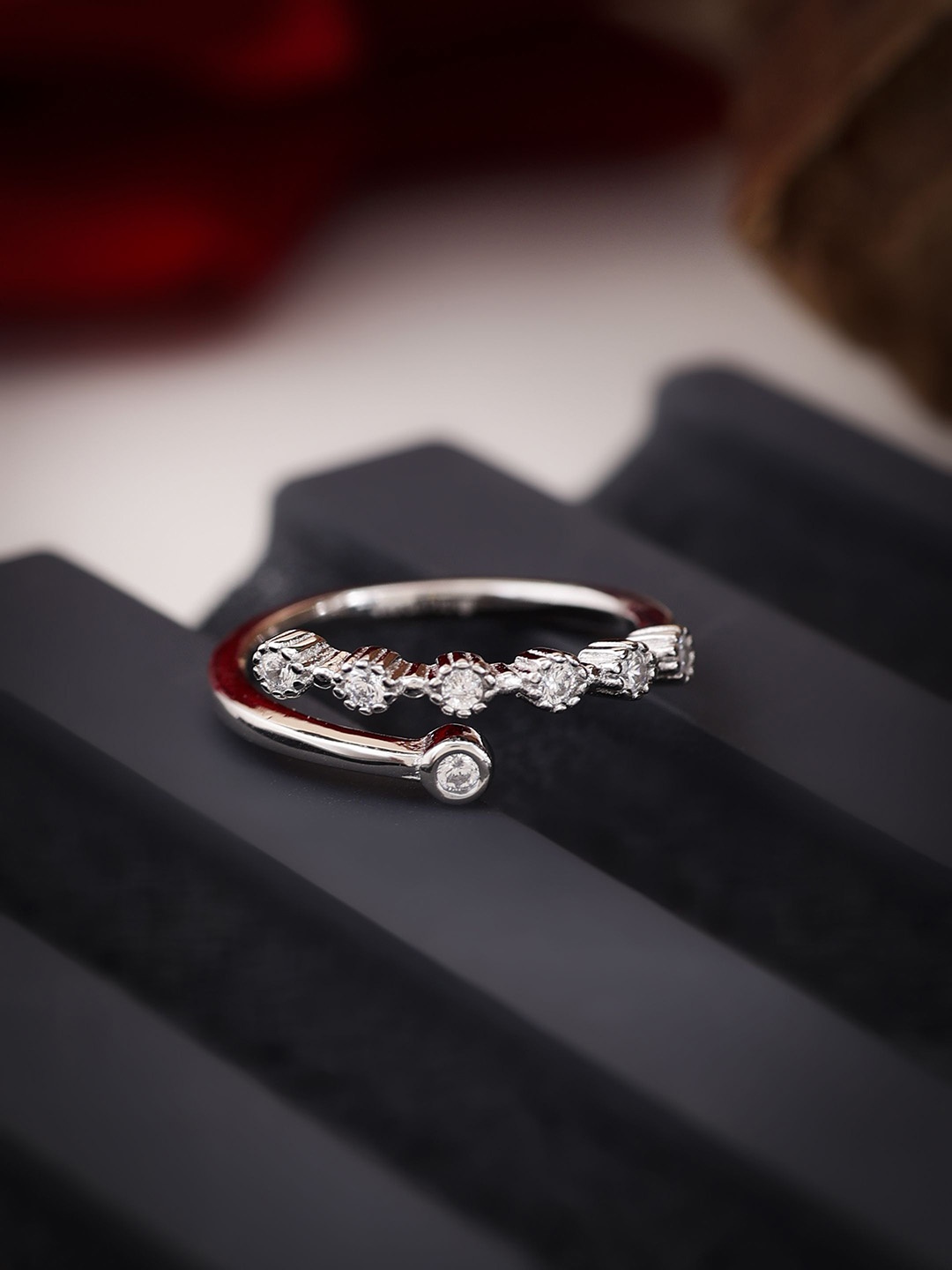 

DIAVO Rhodium Plated 925 Sterling Silver Artificial Stones Finger Ring