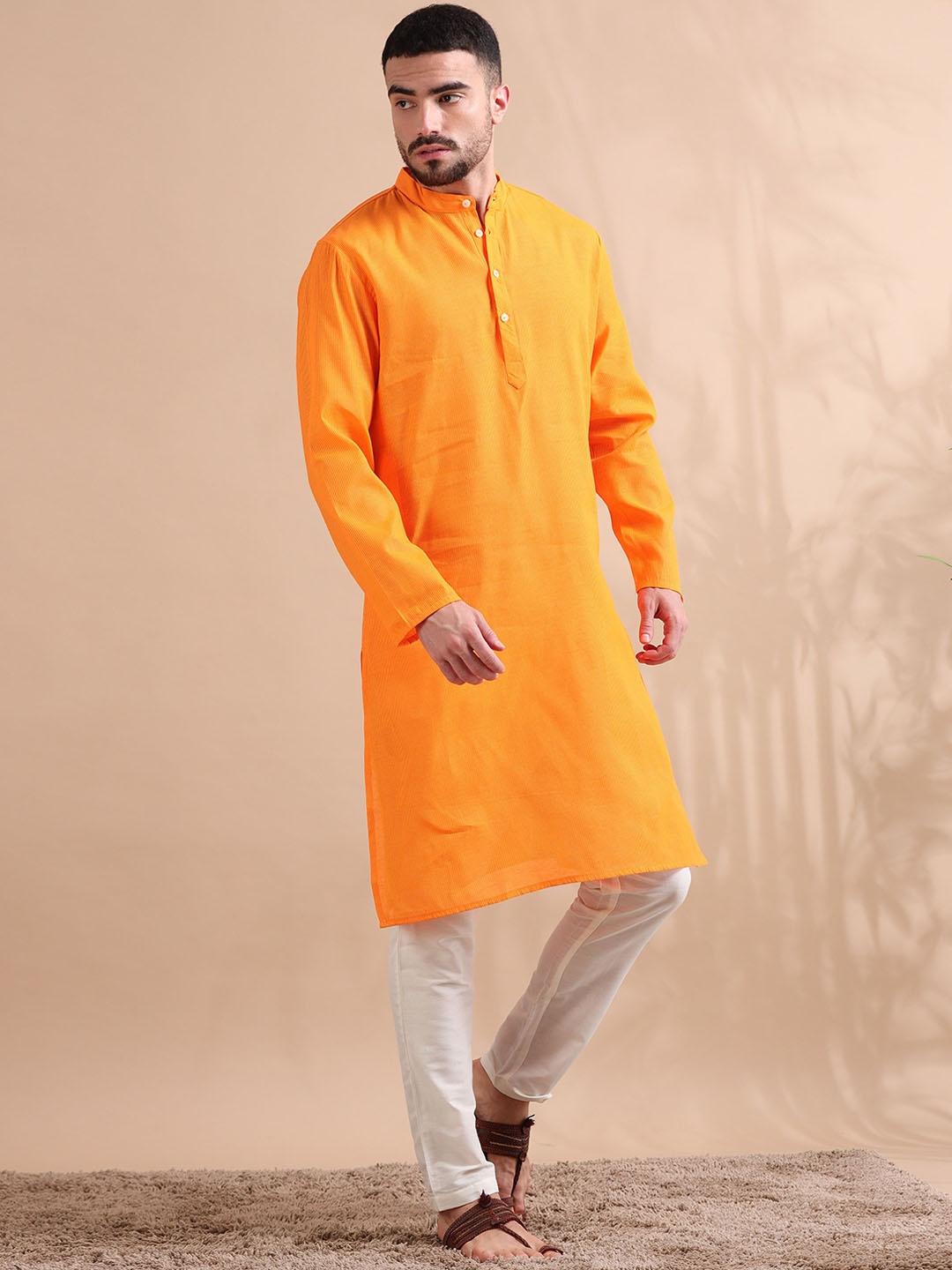 

FILORI Men Striped Long Kurta, Yellow