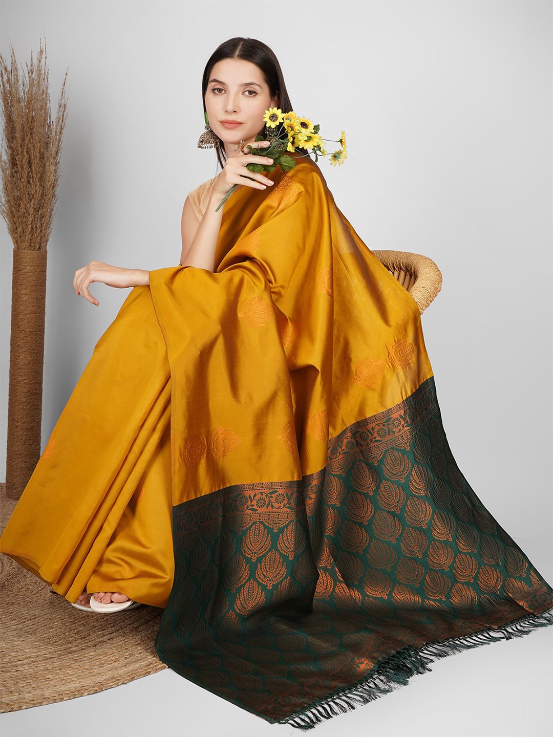 

Studd Muffyn Ethnic Motifs Zari Banarasi Saree, Mustard