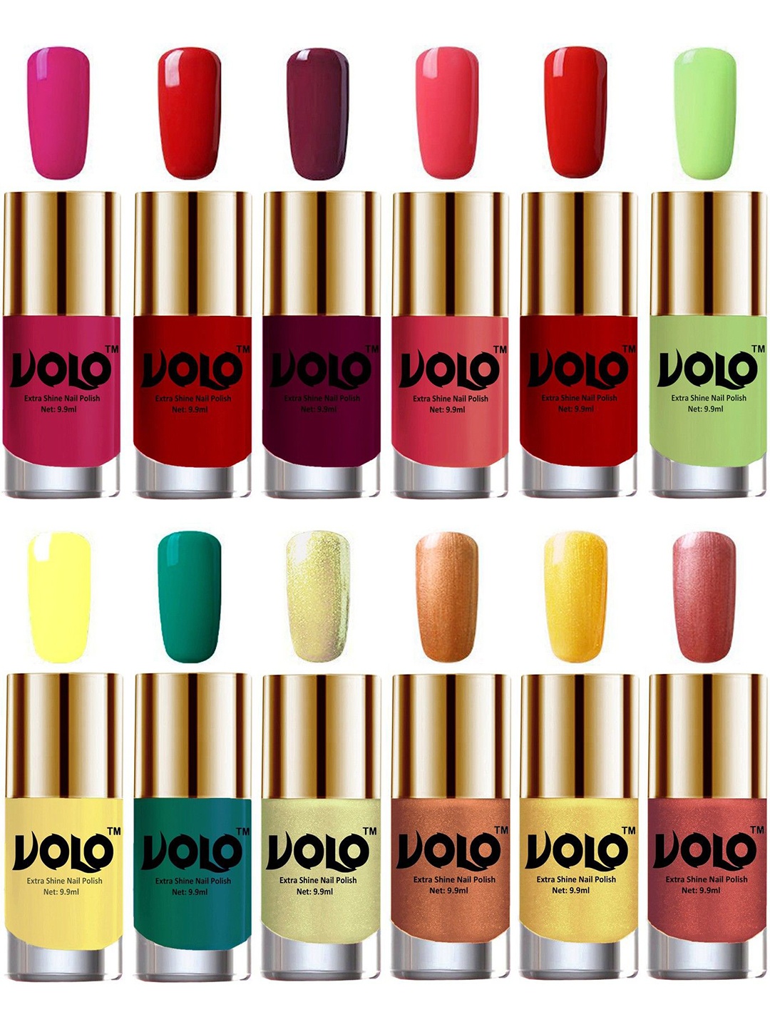 

VOLO Set Of 12 Luxury Super Shine Nail Polish - 9.9 ml Each-Combo No-188, Red