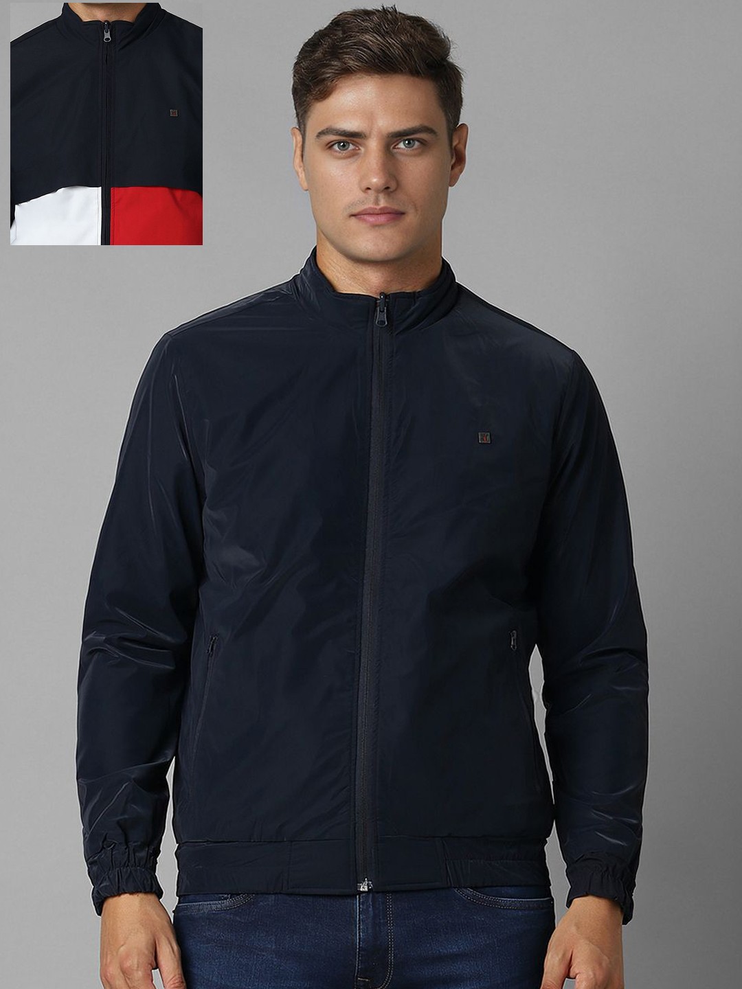 

Louis Philippe Sport Men Colourblocked Reversible Bomber Jacket, Navy blue