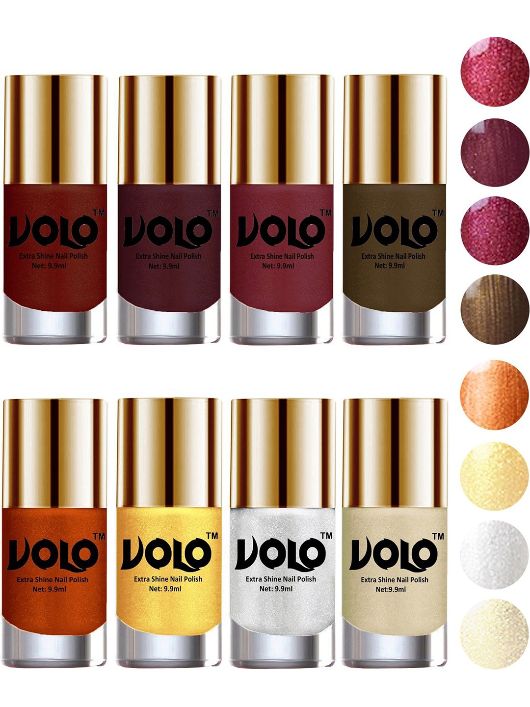 

VOLO Set Of 8 High-Shine Long Lasting Nail Polish - 9.9 ml Each- Combo No-02, Multi