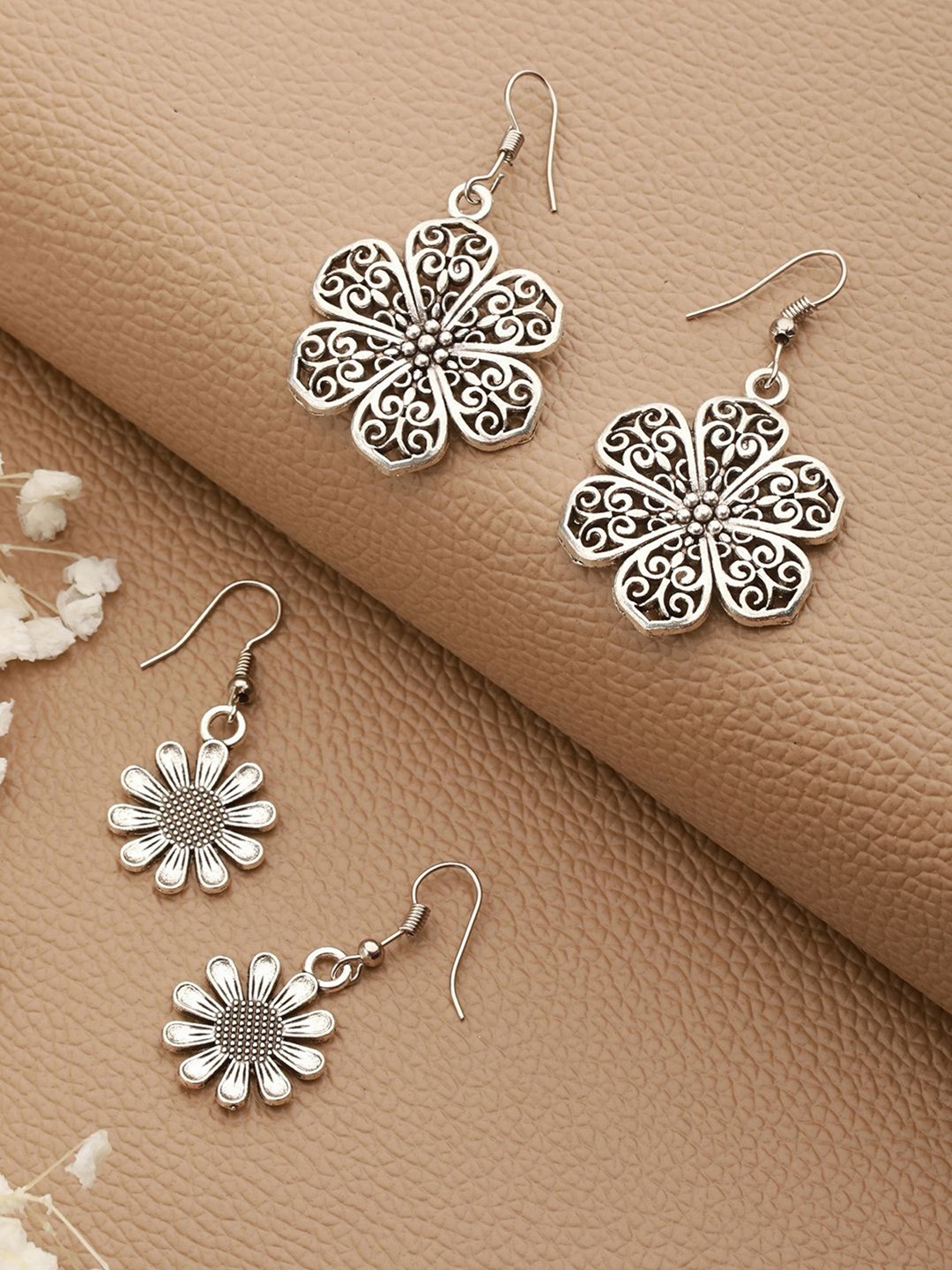

Jazz and Sizzle Set Of 2 Silver-Plated Floral Drop Earrings