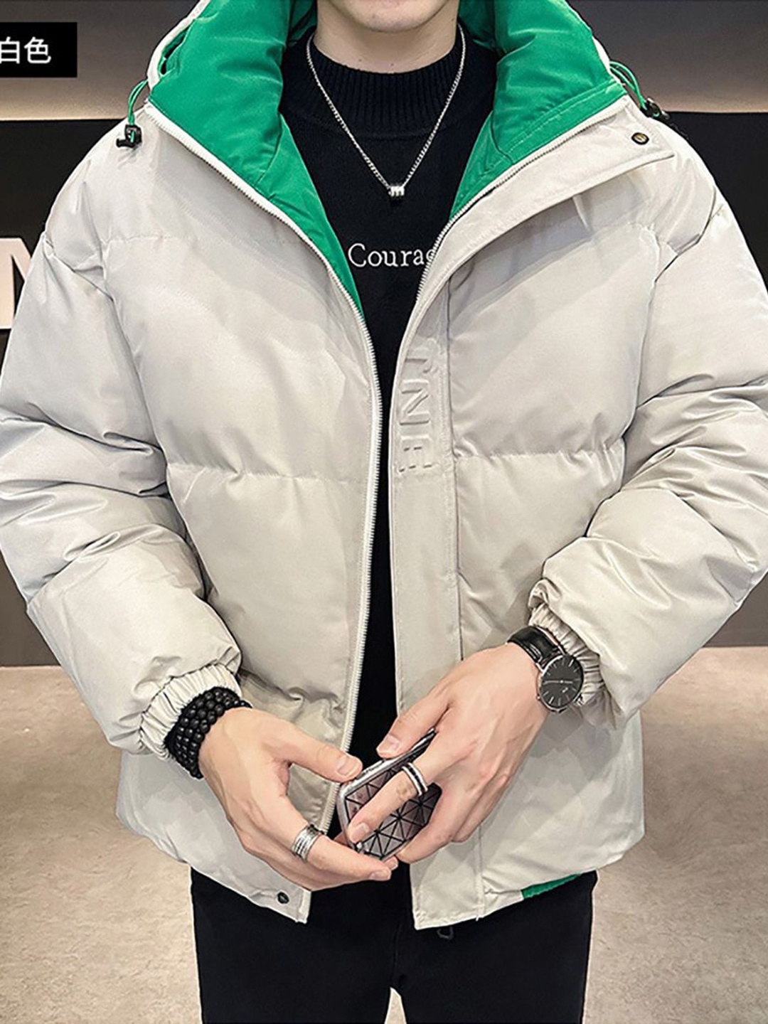 

StyleCast x Revolte Men Mock Collar Puffer Jacket, White