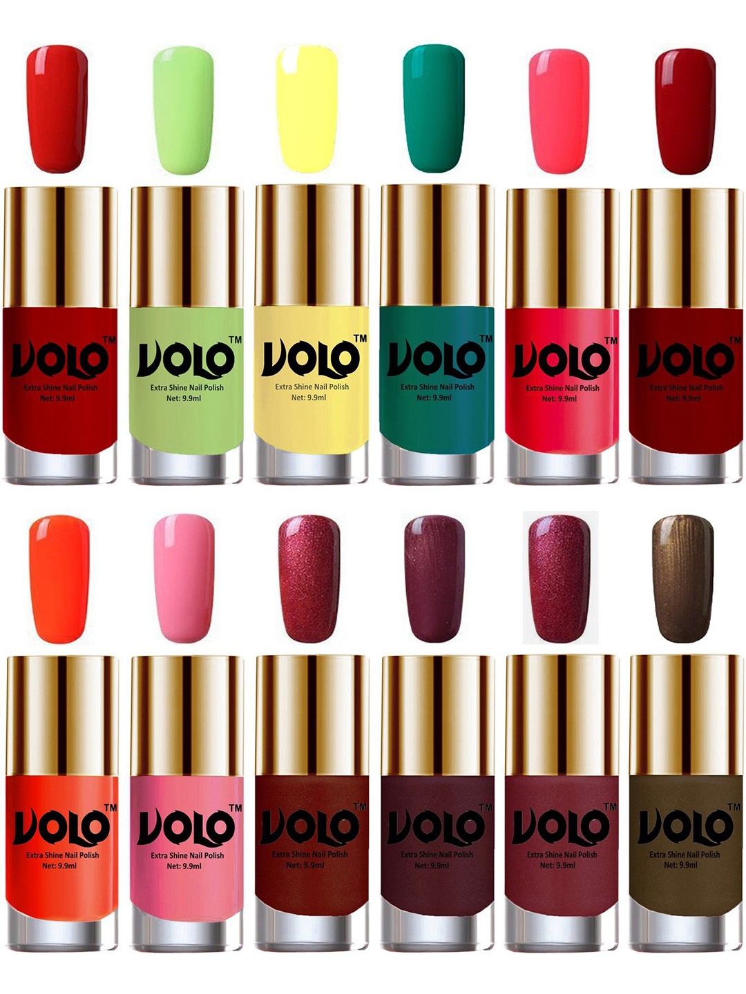 

VOLO Set Of 12 Luxury Super Shine Nail Polish - 10 ml Each-Combo-No-301, Multi