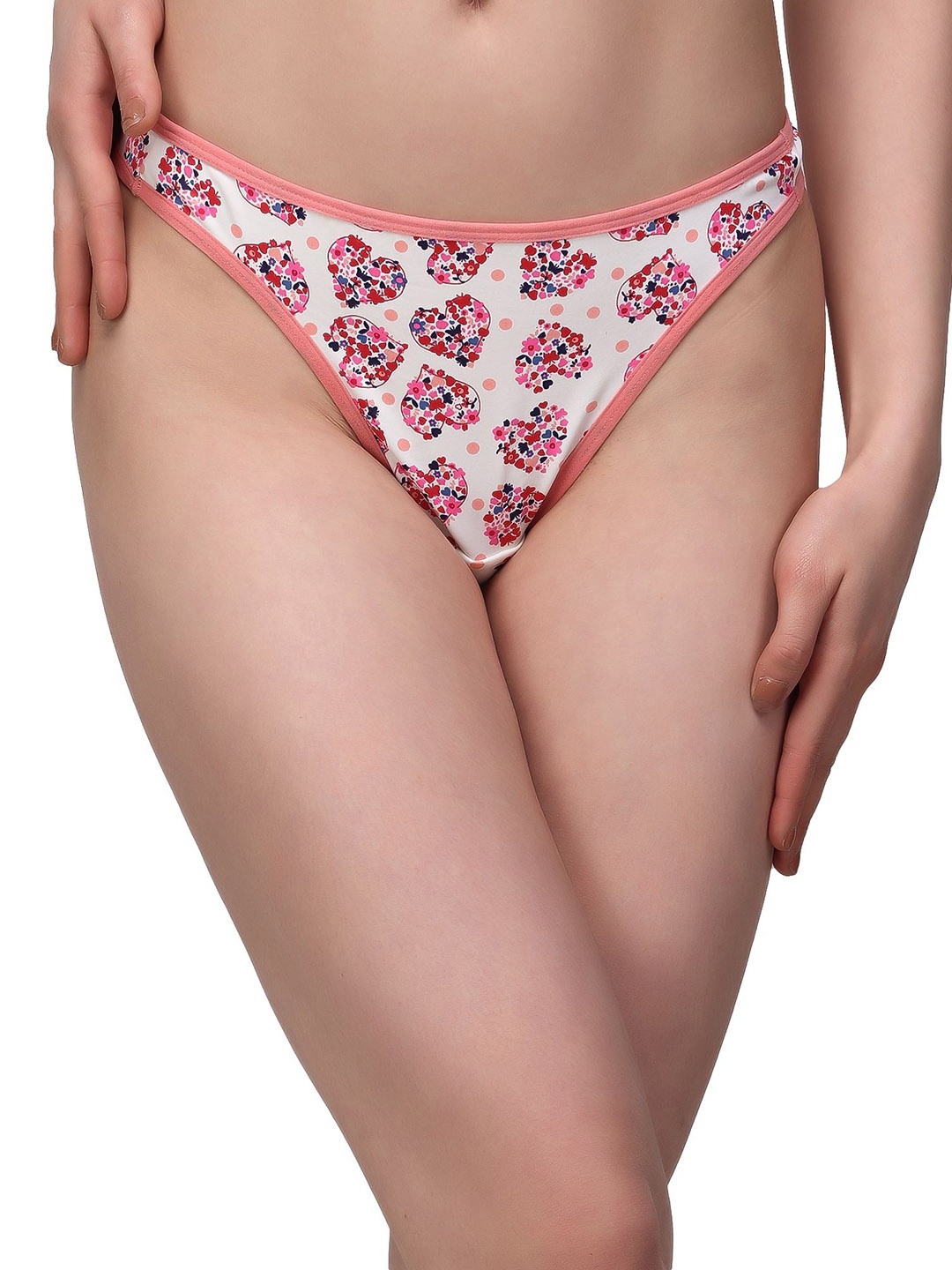 

Louis Bayrad Women Printed High-Rise Thong Brief LB1006 Thong Pink, White