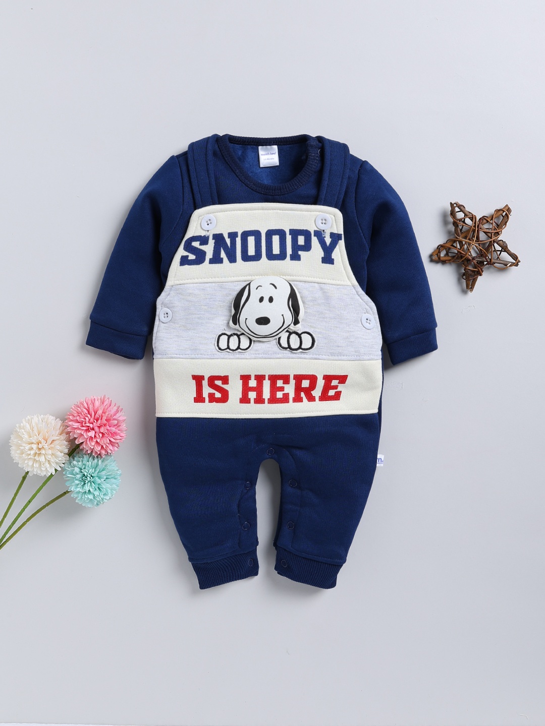 

Moms Love Infant Boys Pure Cotton Applique Detail Dungaree With Sweatshirt, Navy blue