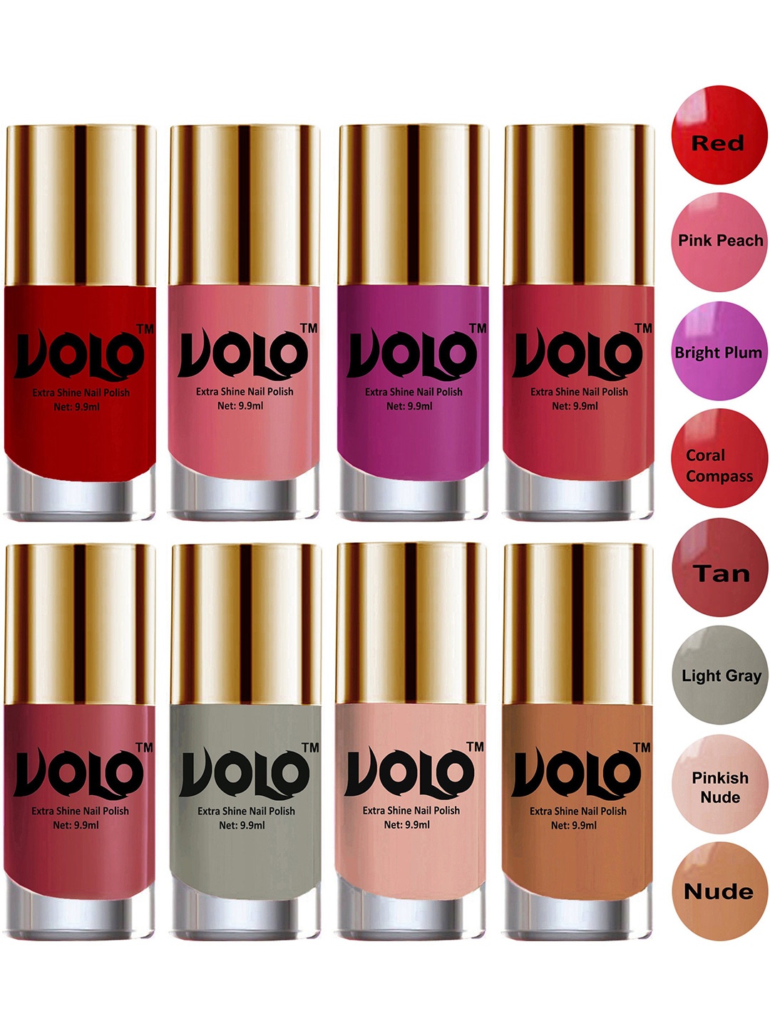 

VOLO Set Of 8 New Look Extra Lasting Nail Polish - 9.9 ml Each - Shade No-18, Pink