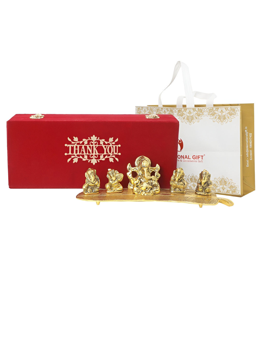 

INTERNATIONAL GIFT Gold-Toned Religious Musical Ganesh With Velvet Box & Thank You Tag