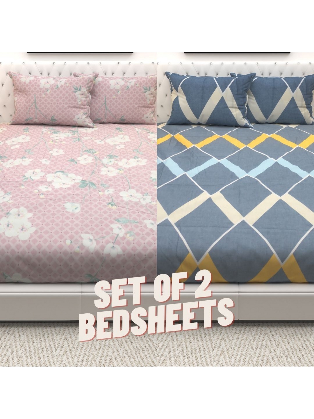 

Athom Living Grey & Pink Geometric 210 TC Queen Bedsheet with 2 Pillow Covers
