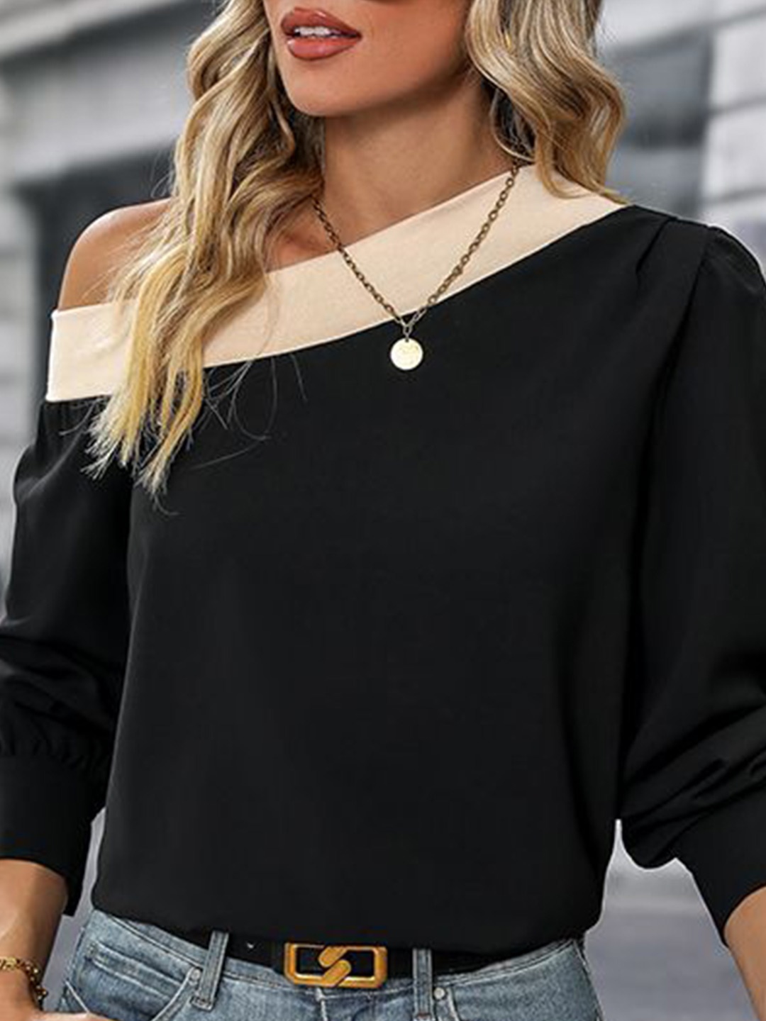 

HERE&NOW Women Solid One Shoulder Top, Black
