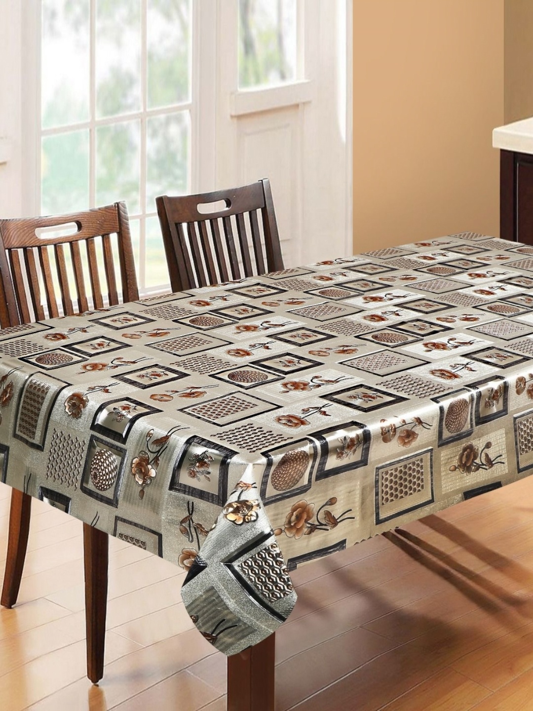 

Dakshya Industries Gold-Toned & Brown Floral Waterproof 6-Seater Table Cover