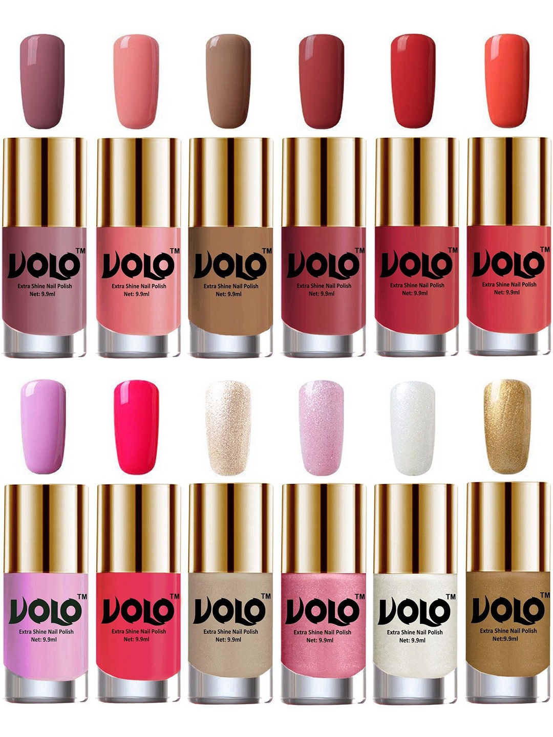 

VOLO Set Of 12 Luxury Super Shine Nail Polish - 9.9 ml Each-Combo-No-221, Multi