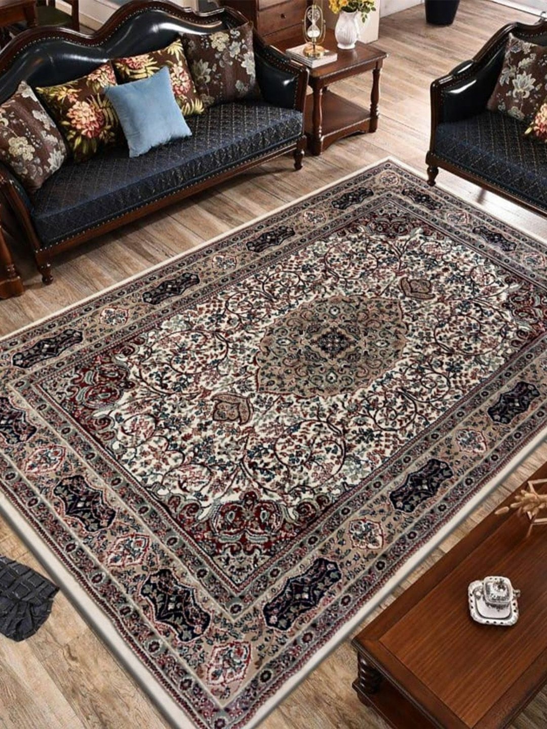 

Carpet Decore Beige & Green Ethnic Motifs Printed Nylon Carpet, Brown