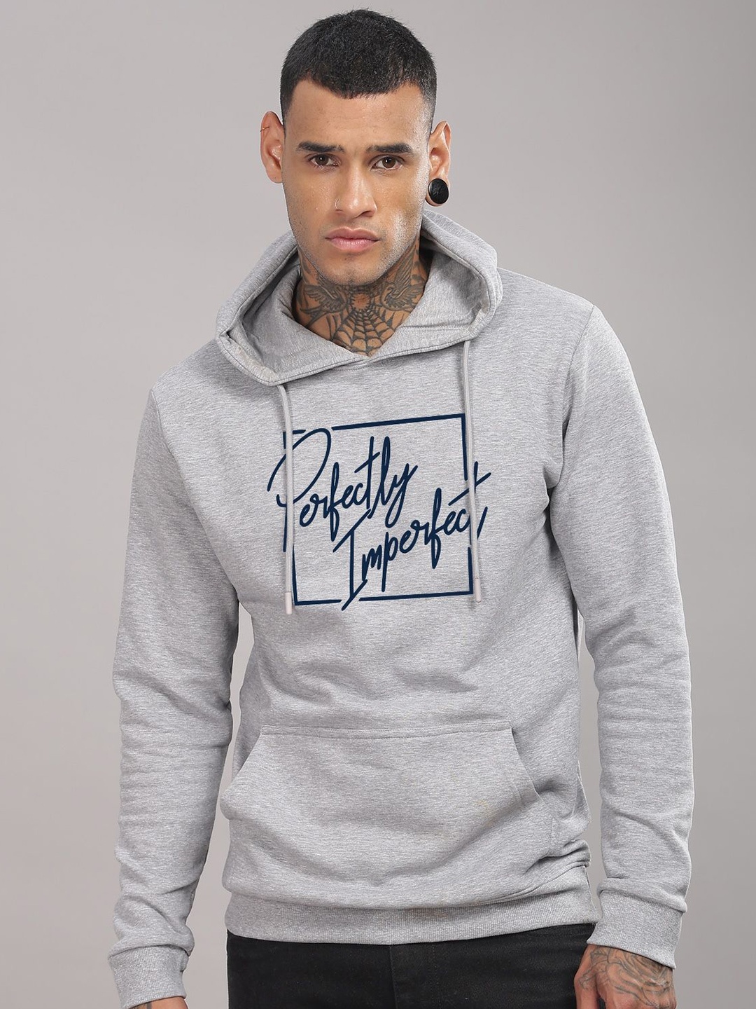 

ADRO Men Printed Hooded Sweatshirt, Grey