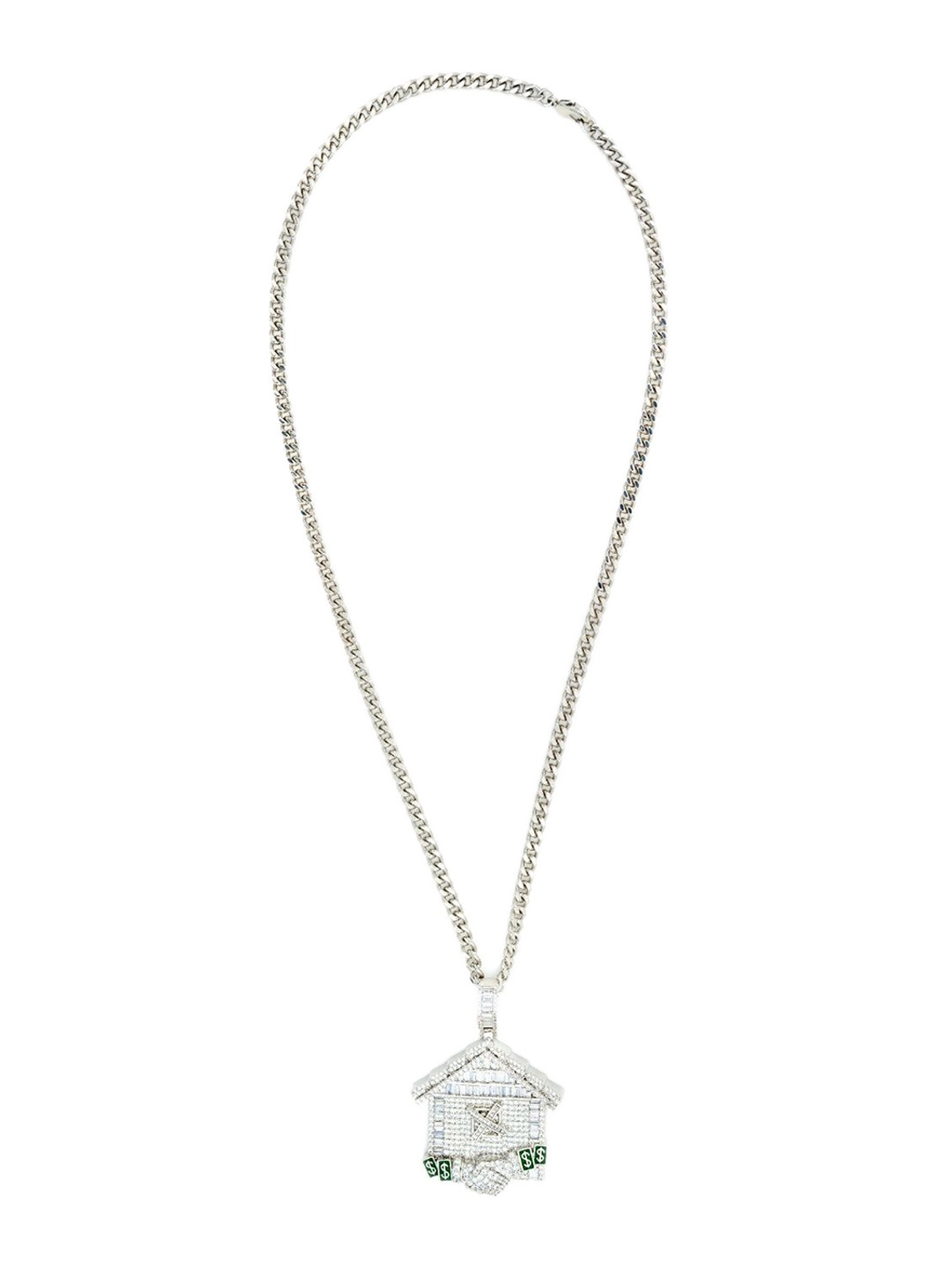 

WRAPGAME INDIA Silver Rhodium-Plated Stones Studded Cash House Pendant With Chain