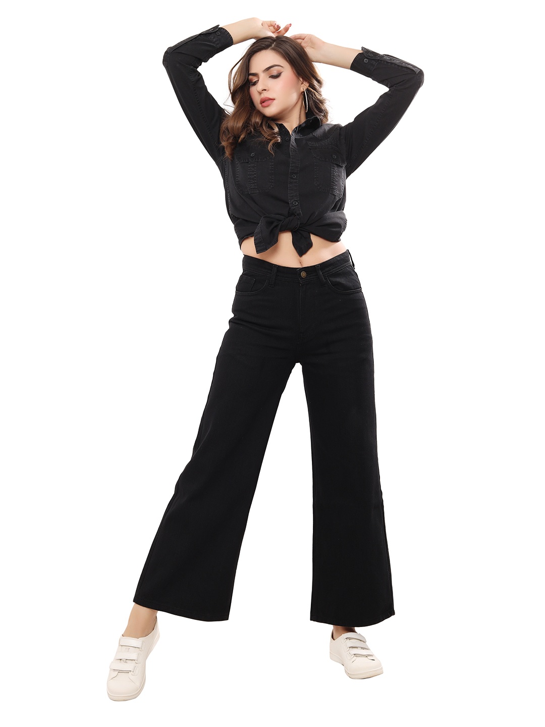 

THIRD QUADRANT Women Jean Wide Leg High-Rise Jeans, Black