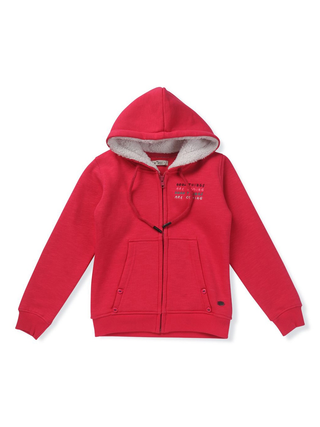 

Palm Tree Girls Typography Embroidered Hooded Jacket, Red