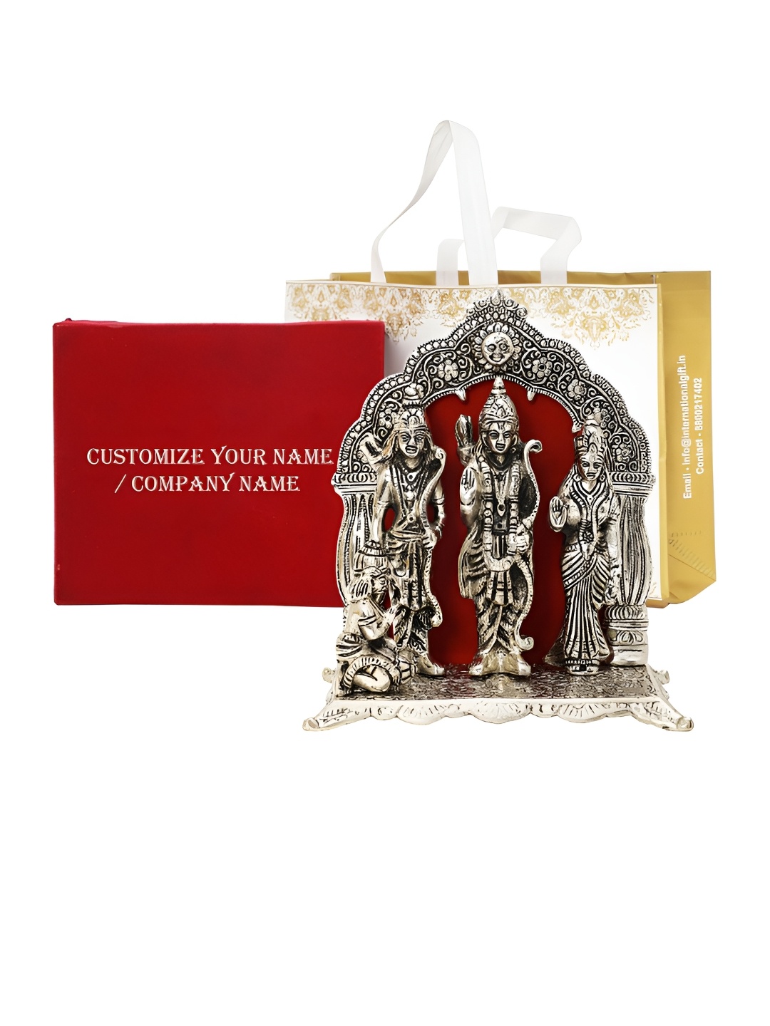

INTERNATIONAL GIFT Silver-Toned Ram Darbar Idol With Congratulations Tag & Velvet Box