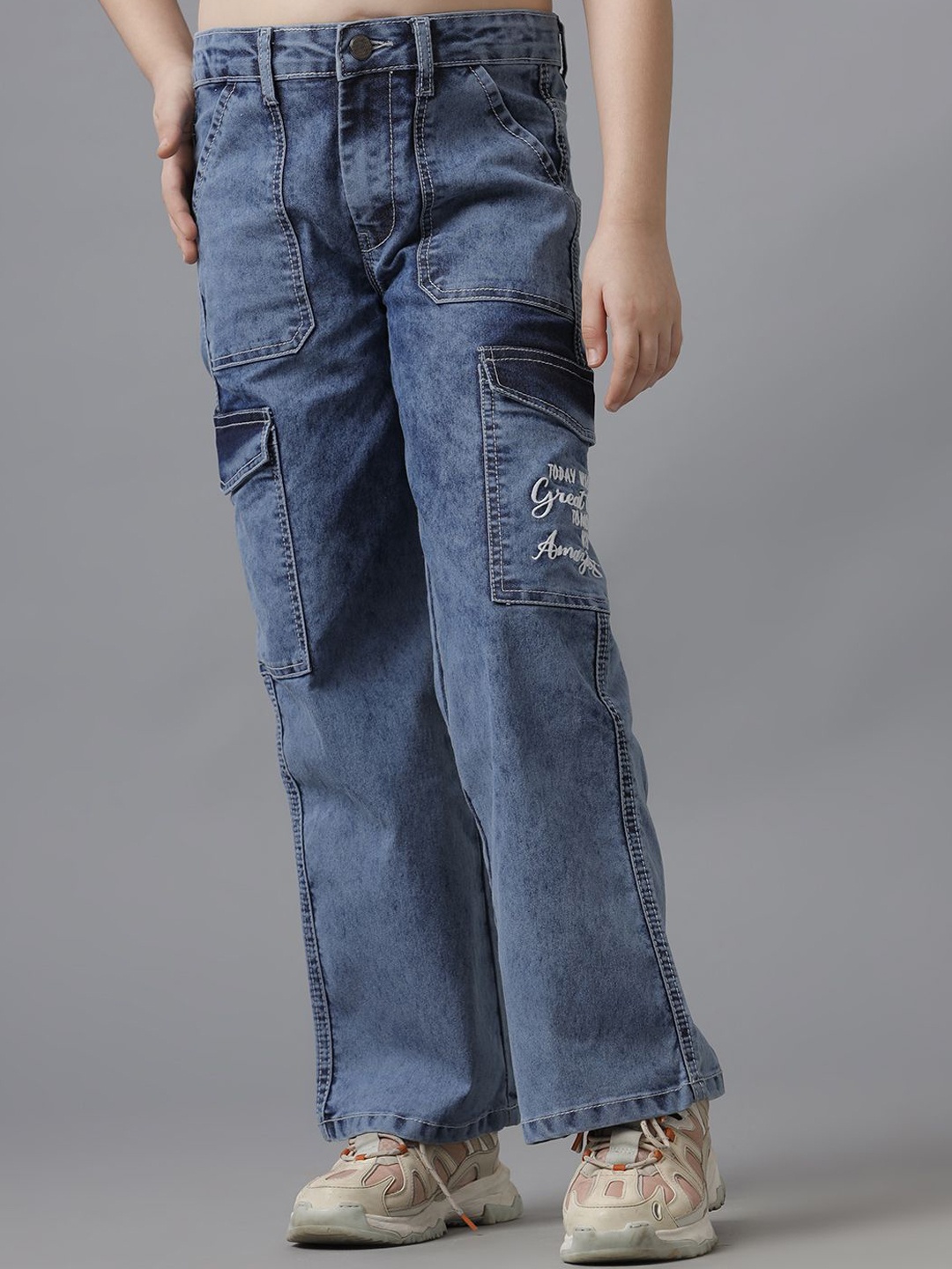 

UNDER FOURTEEN ONLY Girls Flared Heavy Fade Jeans, Blue