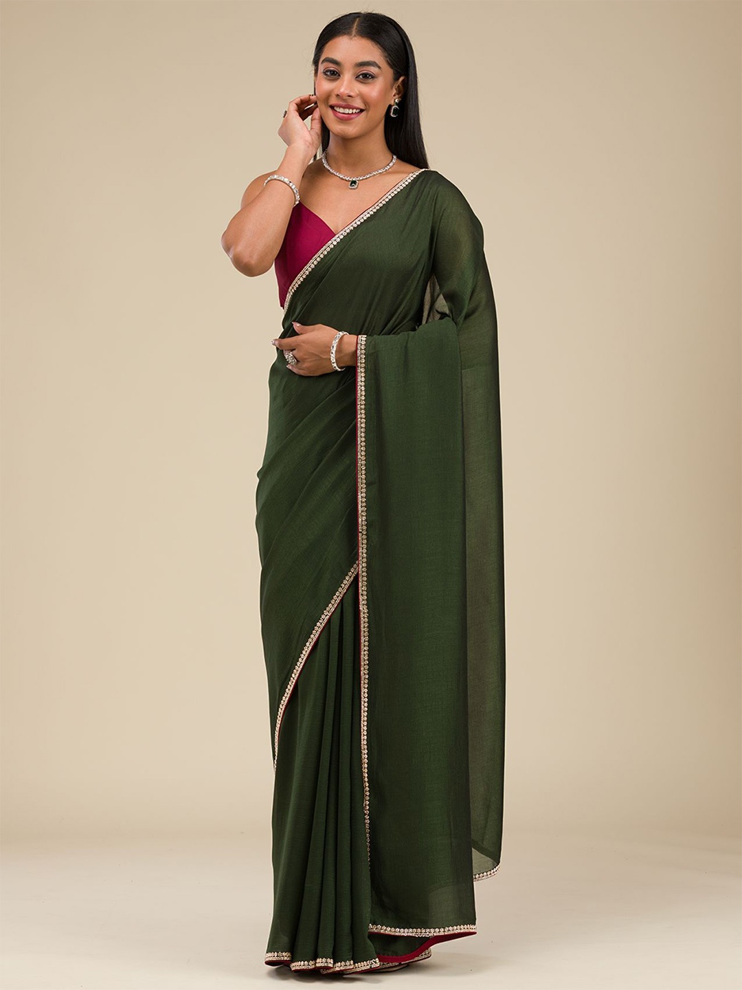 

Koskii Beads and Stones Saree, Green