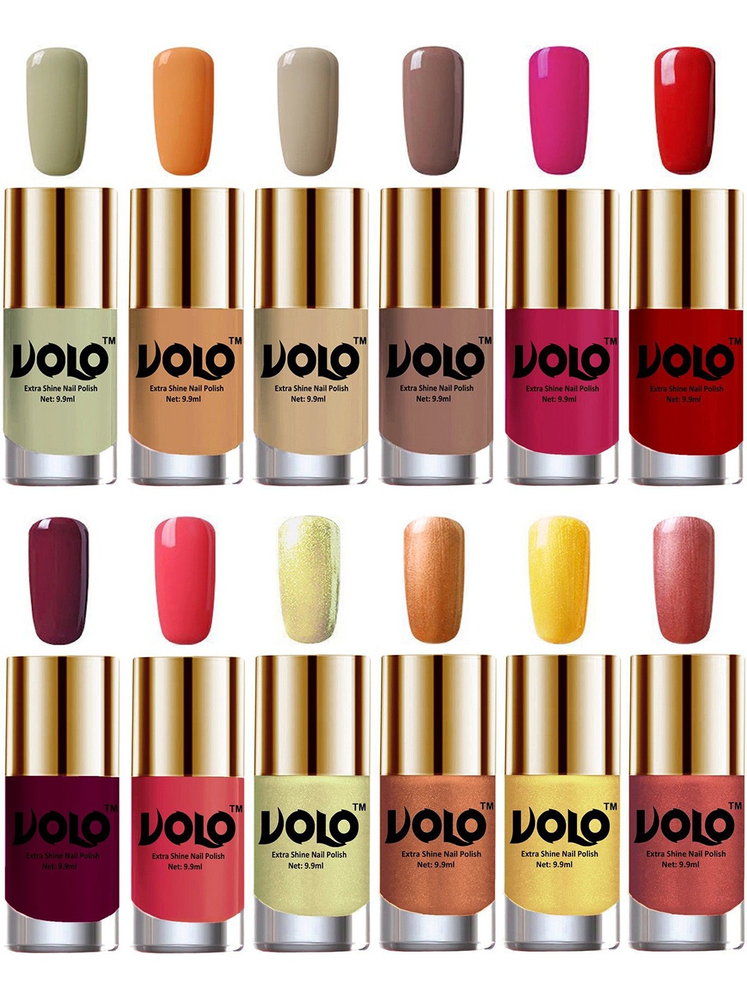 

VOLO Set Of 12 Extra Shine Nail Polish- 9.9ml Each- Combo-No-103, Multi