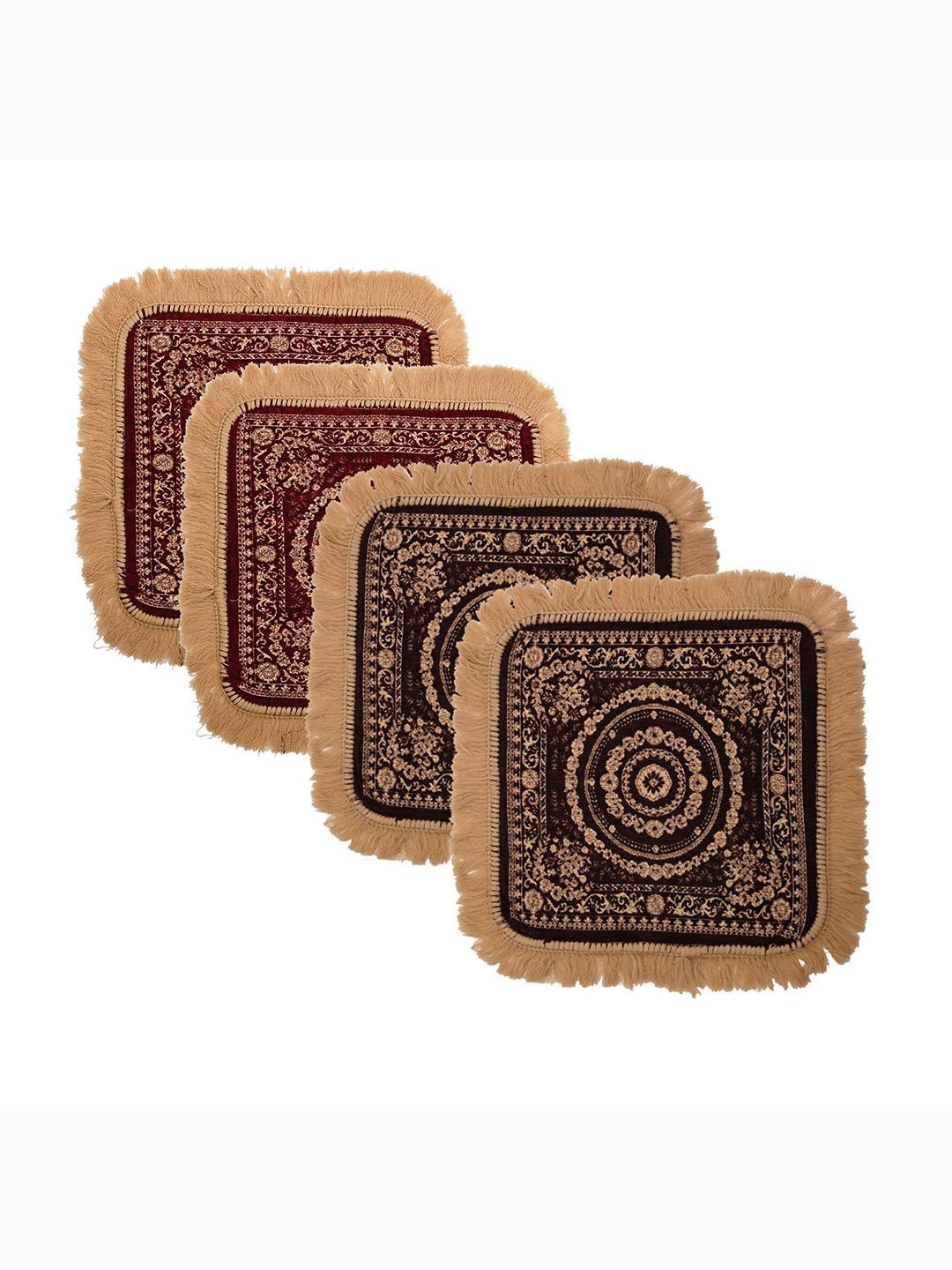 

Kuber Industries Maroon & Beige 4 Pieces Printed Pooja Mats