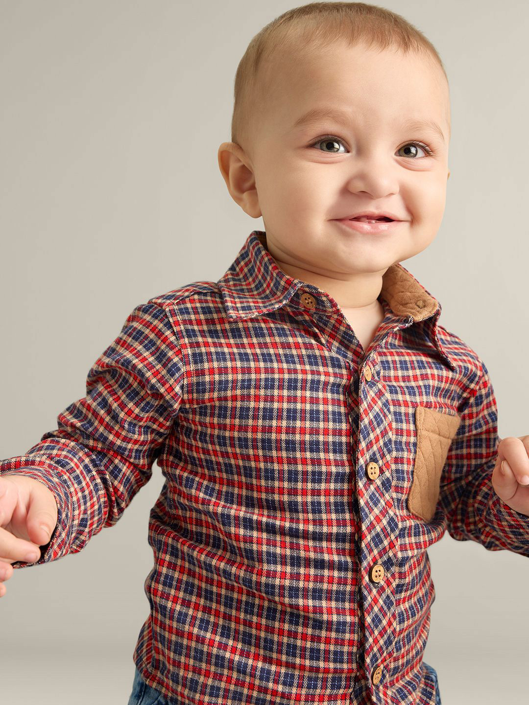 

My Milestones Boys Spread Collar Tartan Checked Cotton Casual Shirt, Red