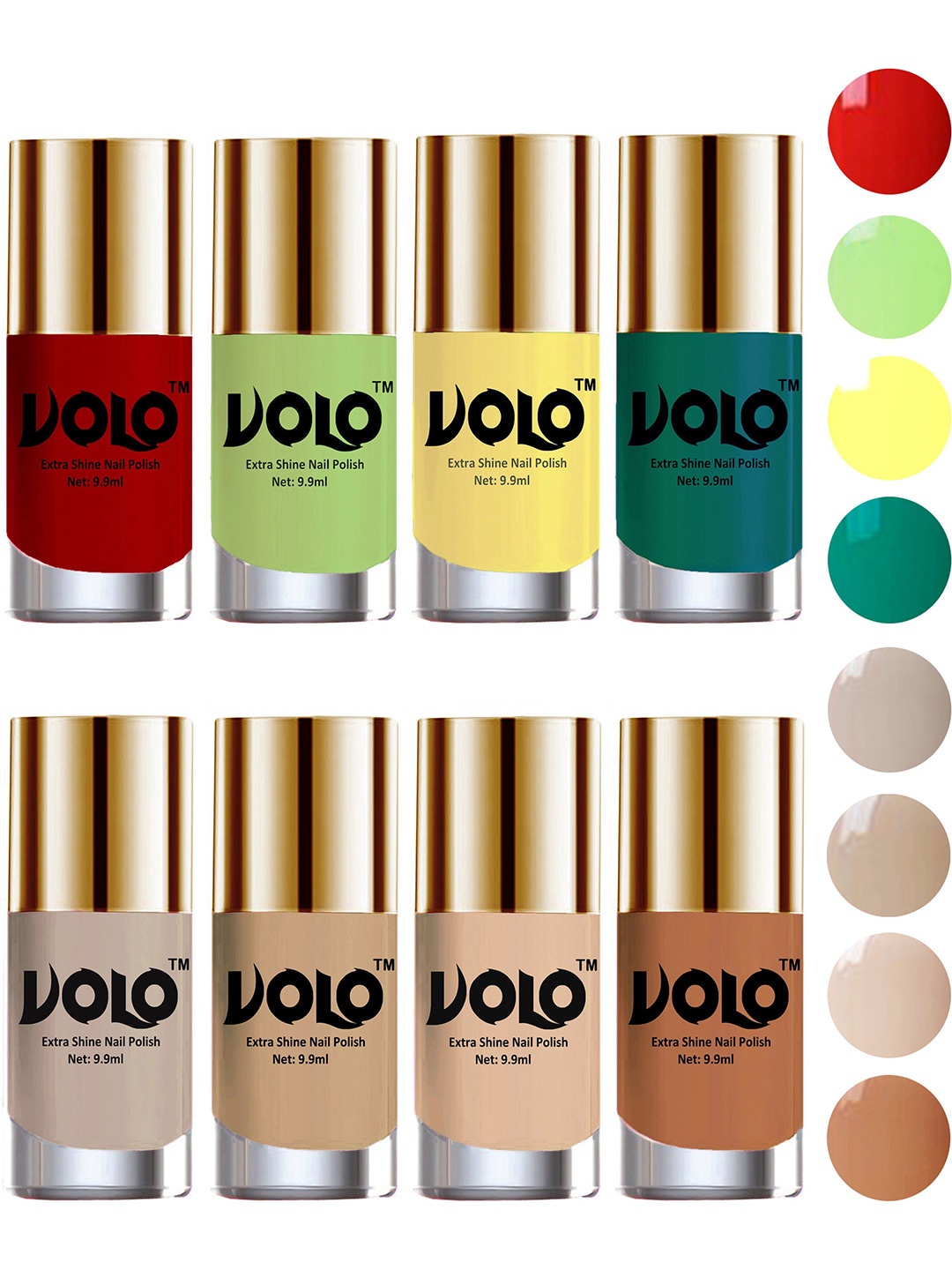 

VOLO Set Of 8 High Shine Long Lasting Professional Nail Polish - 9.9 ml Each Combo No.70, Green