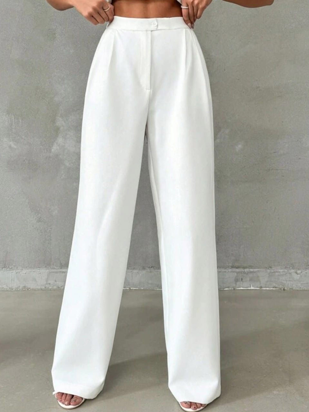 

BROADSTAR Women Pleated Korean Pants, White
