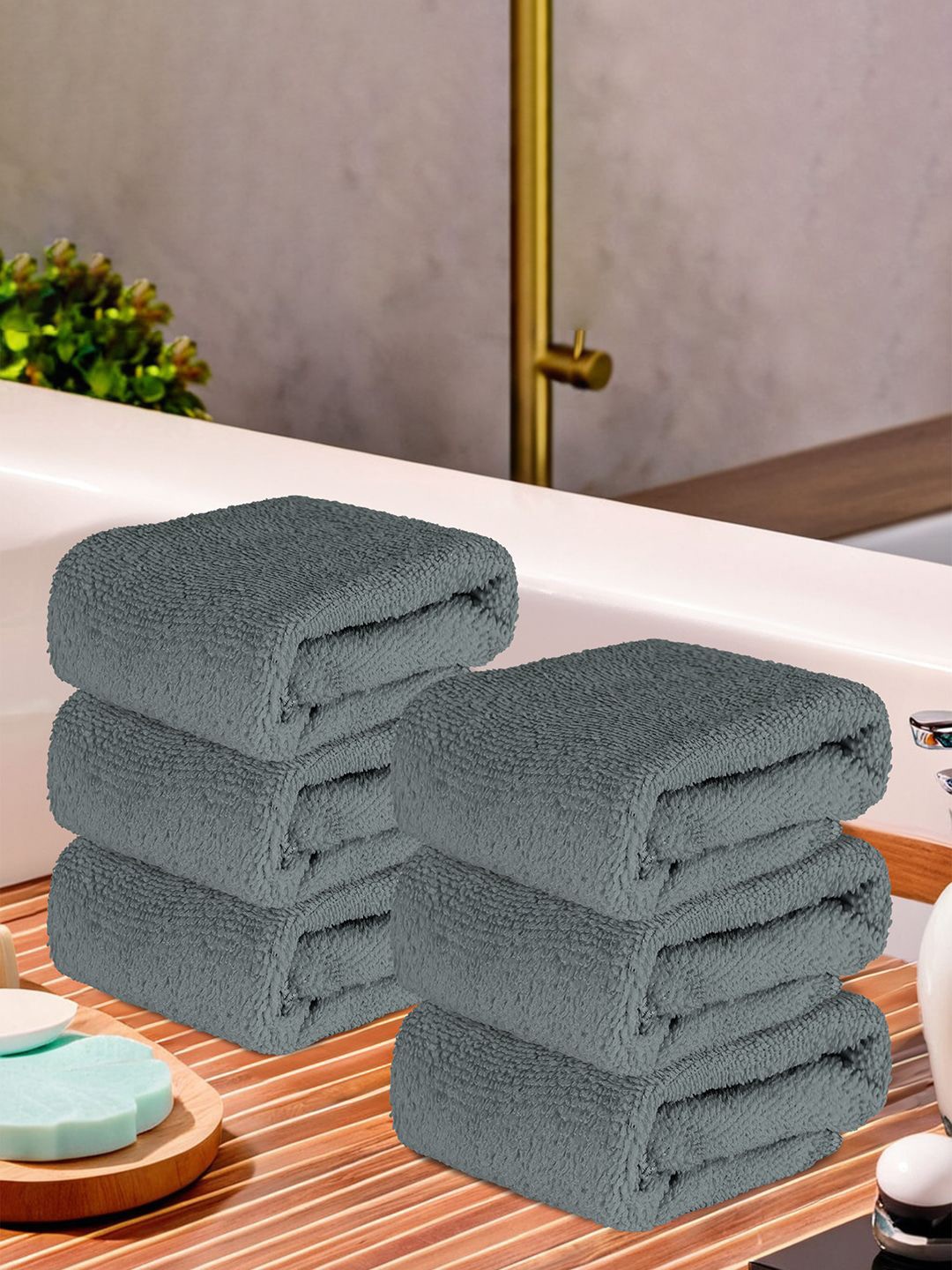 

Kuber Industries Grey 6 Pieces Microfibre 250 GSM Face Towels