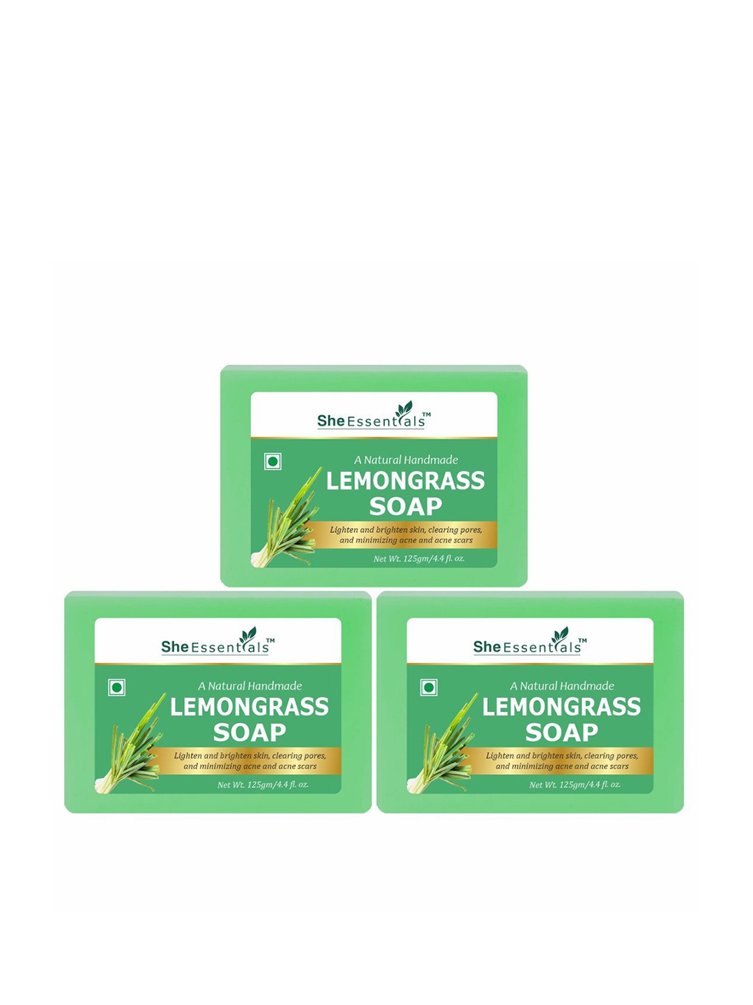 

She Essentials Set Of 3 Natural Lemongrass Soap-125g Each, Transparent
