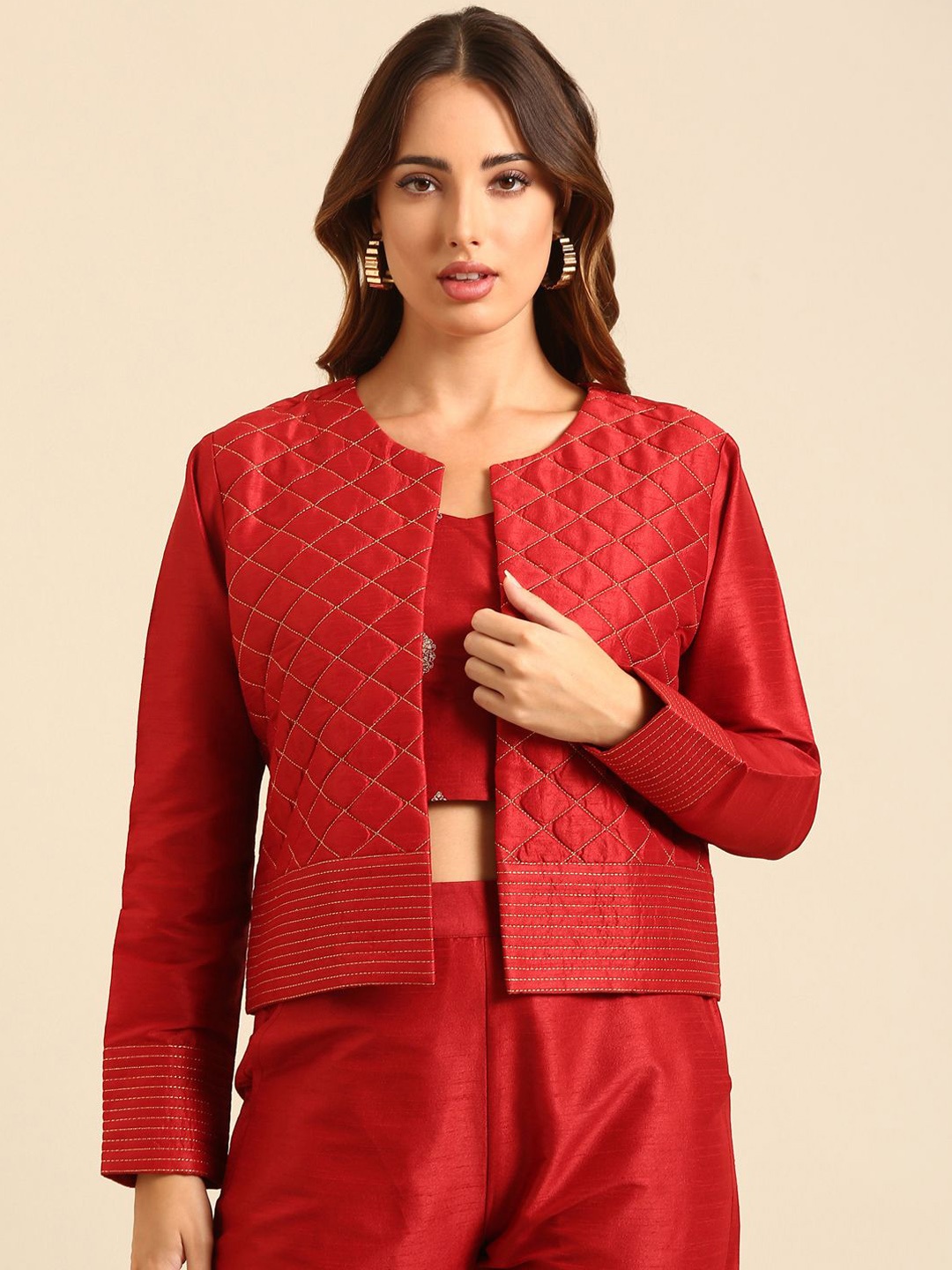 

De Moza Women Embroidered Ethnic Jacket, Red