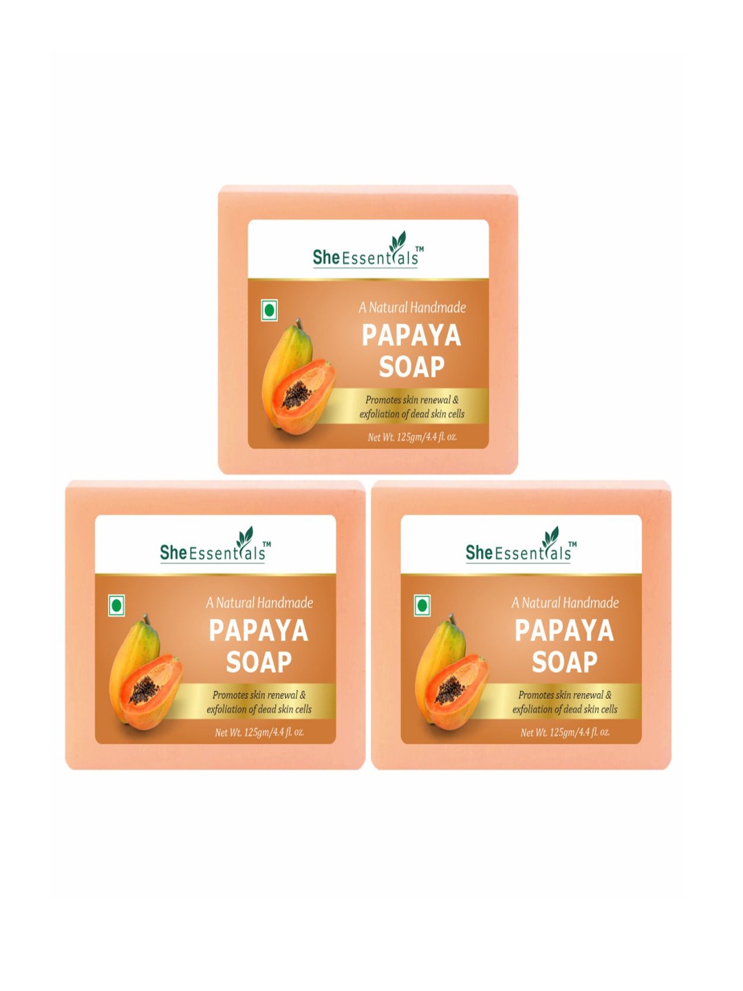 

She Essentials Set Of 3 Natural Papaya Soap -125 g Each, Transparent