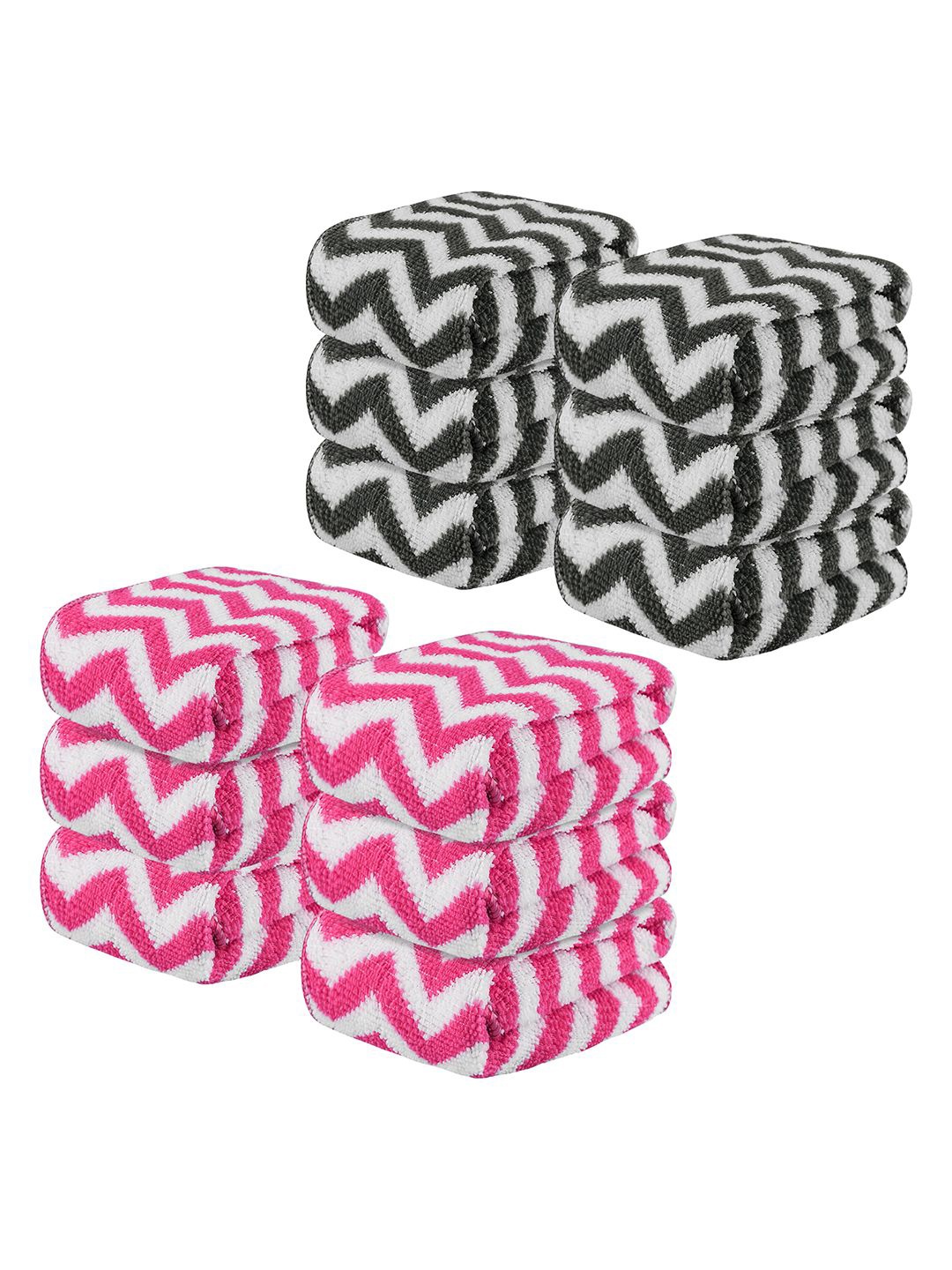 

Kuber Industries Grey & Pink 12 Pieces Printed Microfibre 250 GSM Face Towels
