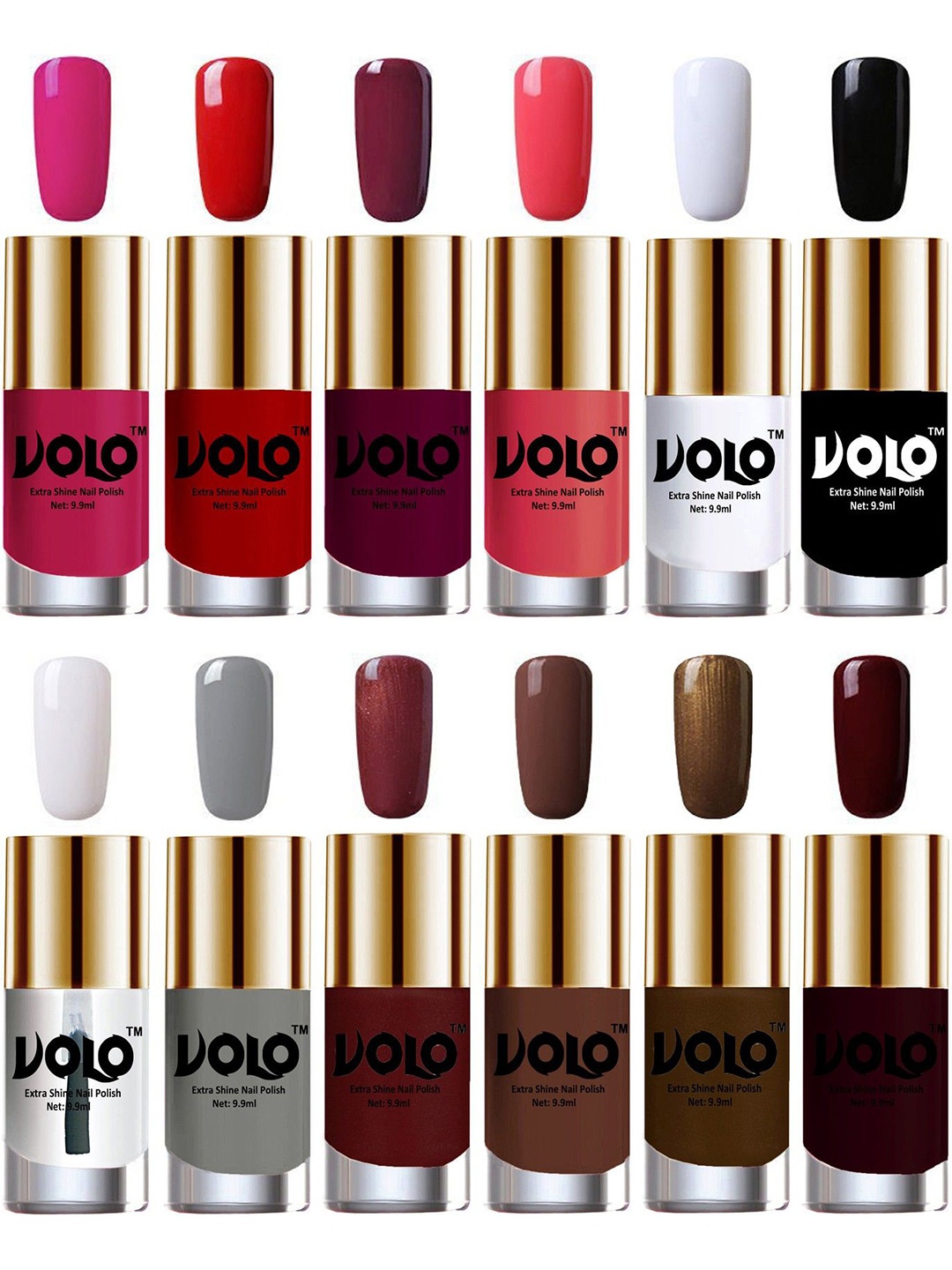 

VOLO Set Of 12 Extra Shine Nail Polish- 9.9ml Each-Combo-No-204, Multi