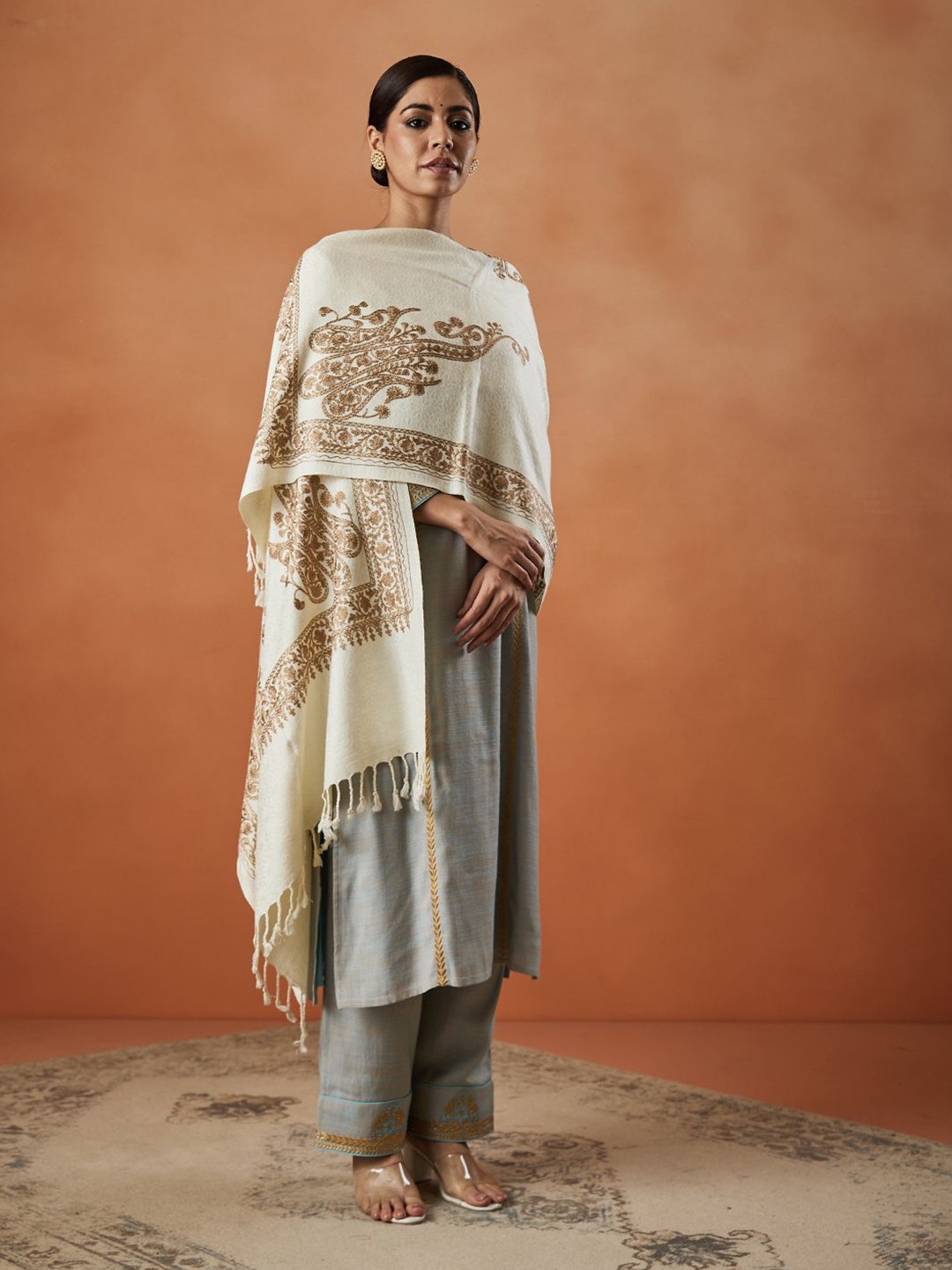 

Pashmoda Women Embroidered Stole, White