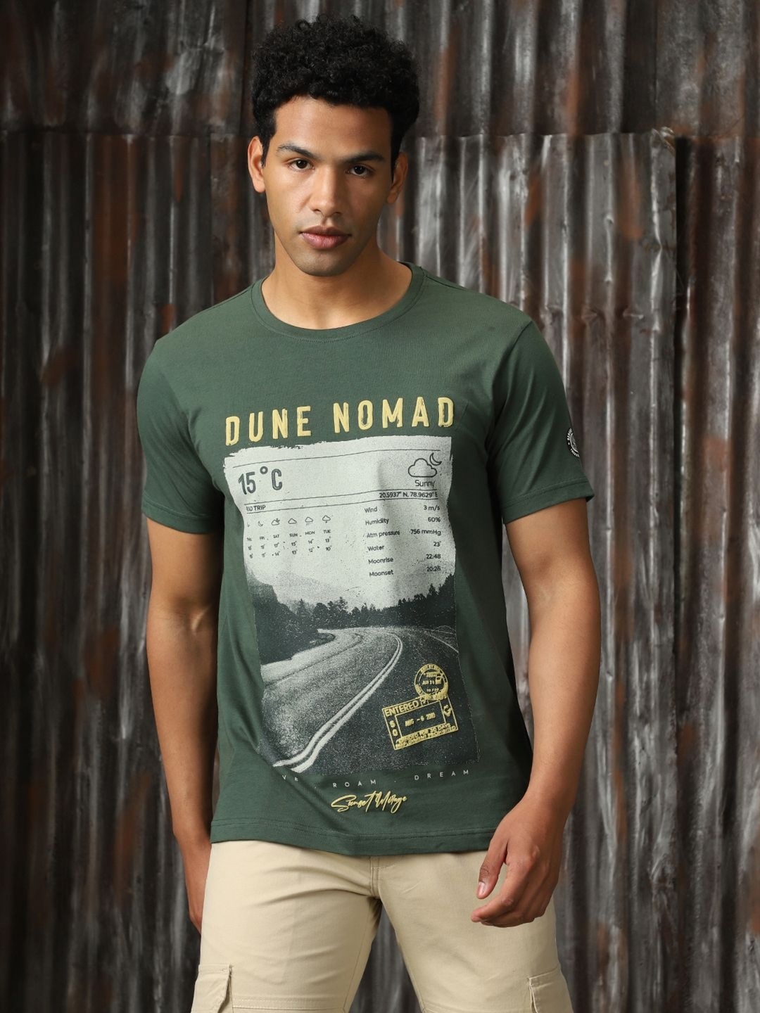 

High Star Men Moto Racer Printed Regular Fit Cotton T-shirt, Green