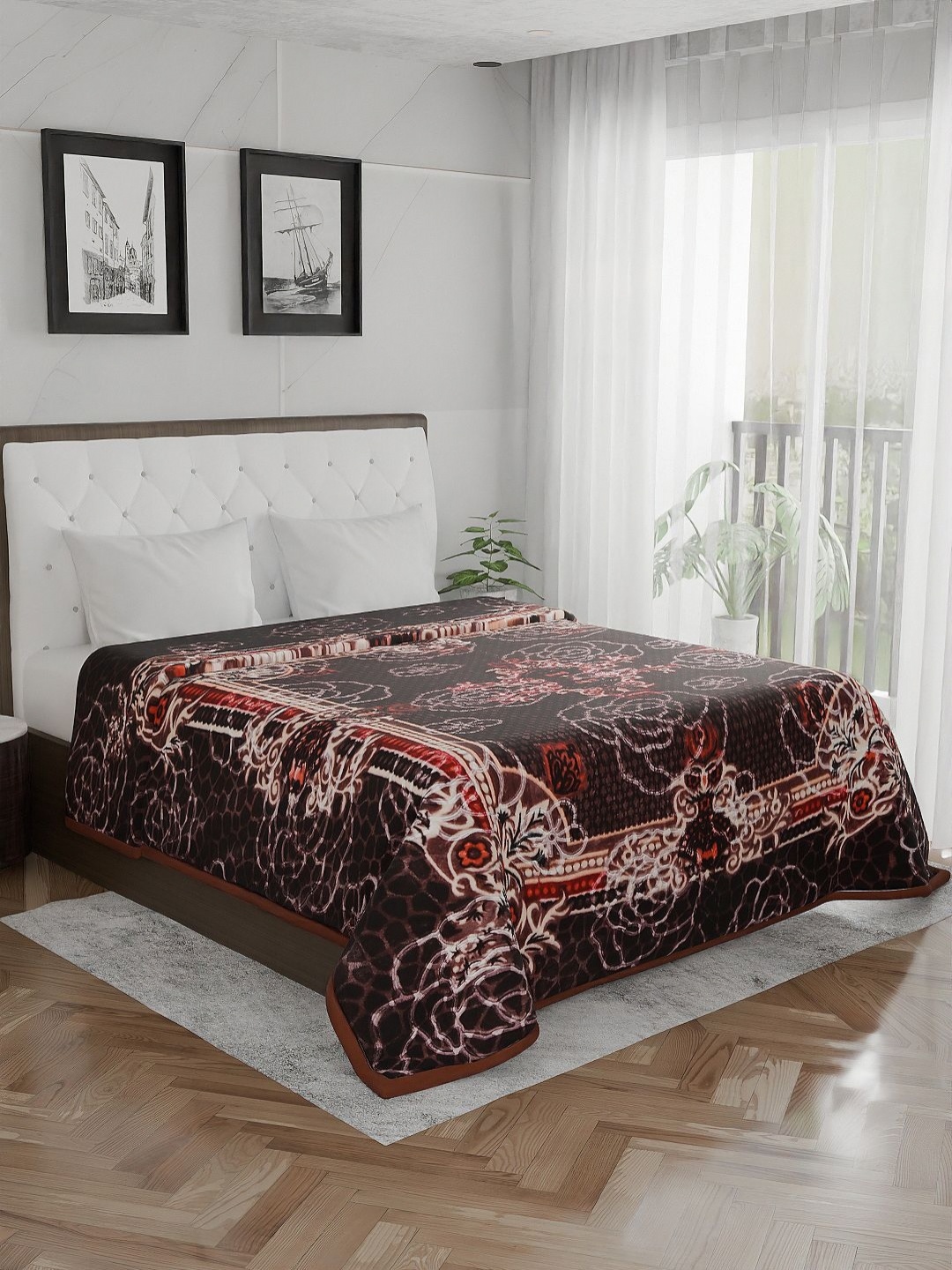 

Nivasam Burgundy & Red Ethnic Motifs Mink Heavy Winter Double Bed Blanket