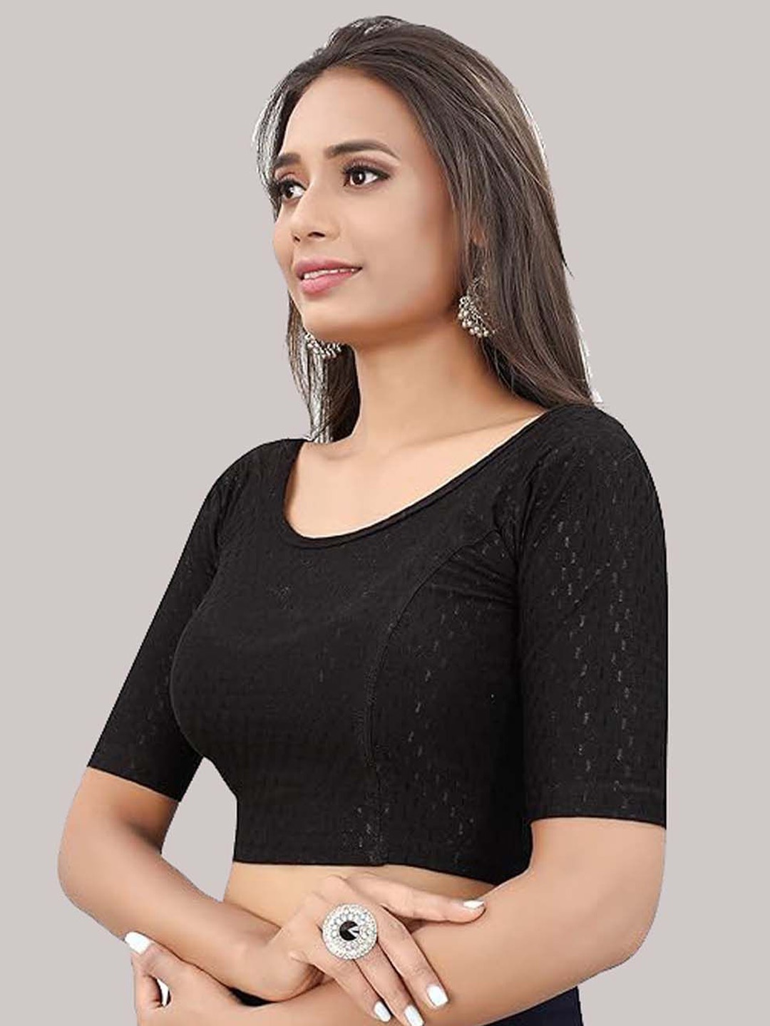 

Krimmple Woven Design Saree Blouse, Black