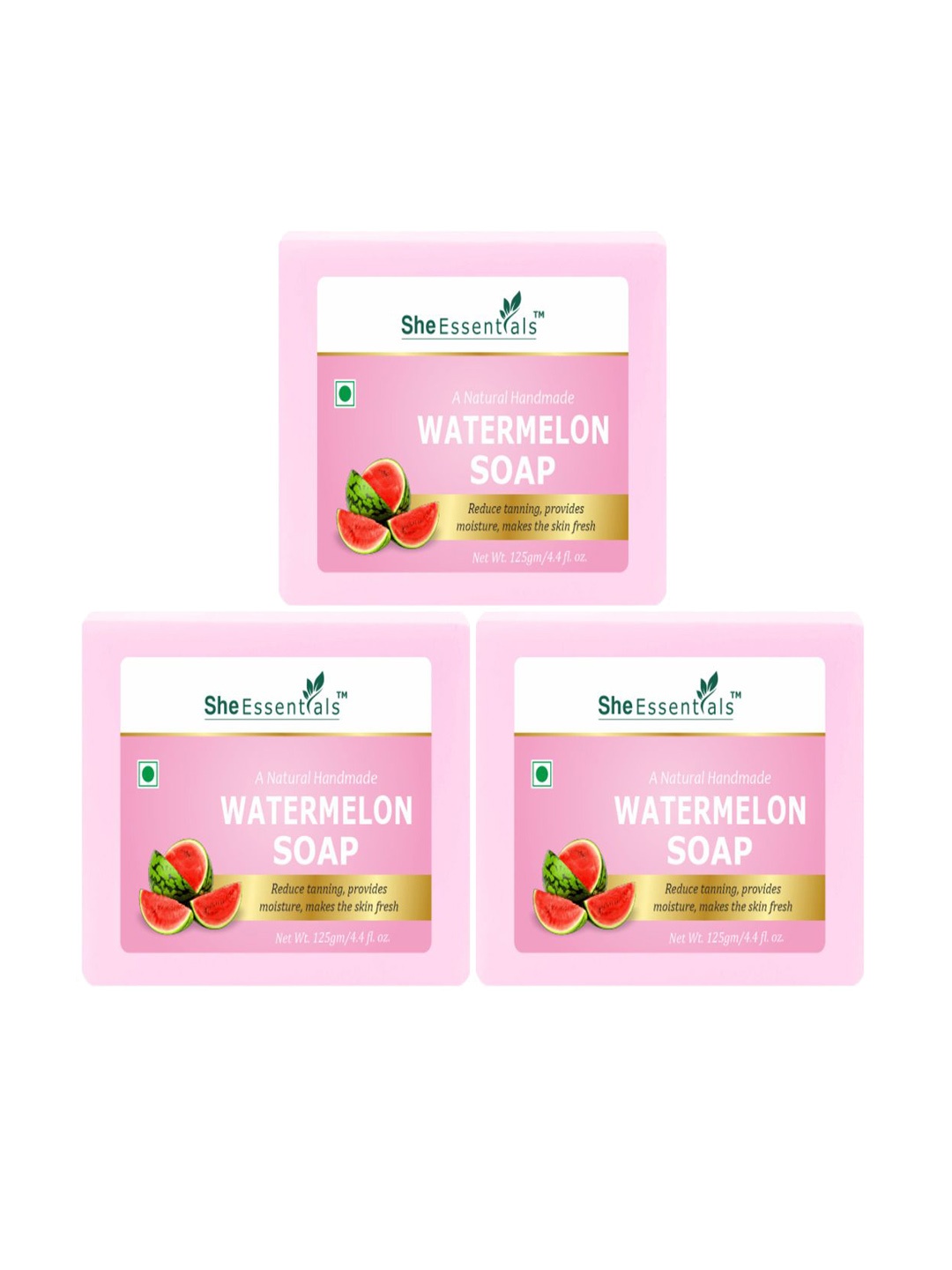 

She Essentials Set Of 3 Natural Watermelon Soap - 125 g Each, Transparent