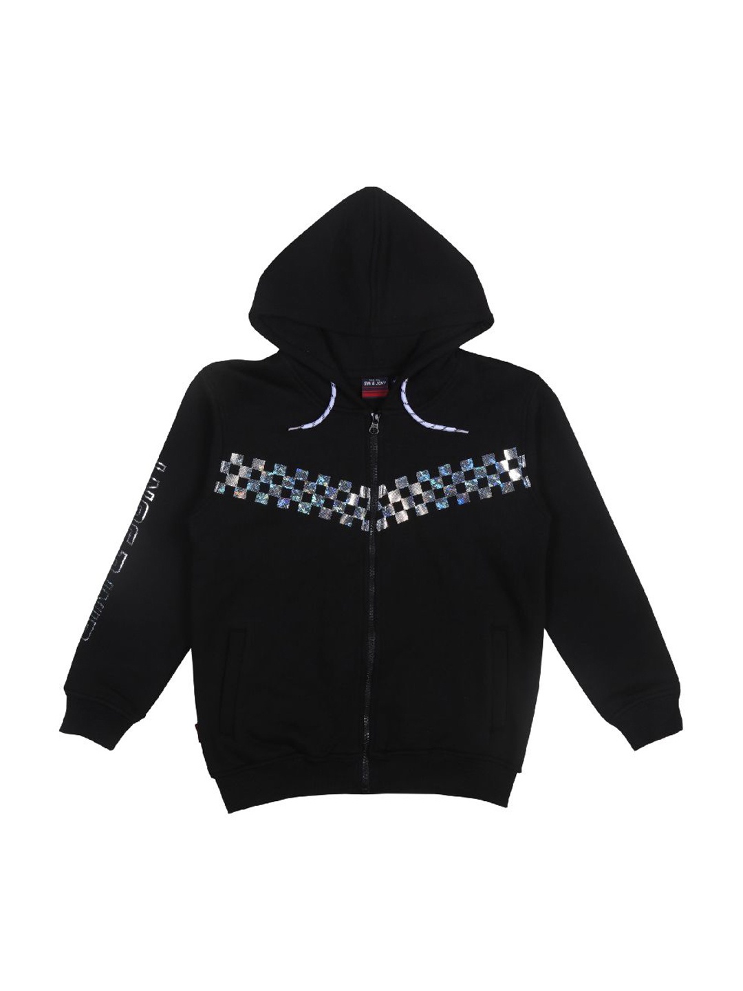 

Gini and Jony Boys Cotton Typography Hooded Printed Bomber Jacket, Black
