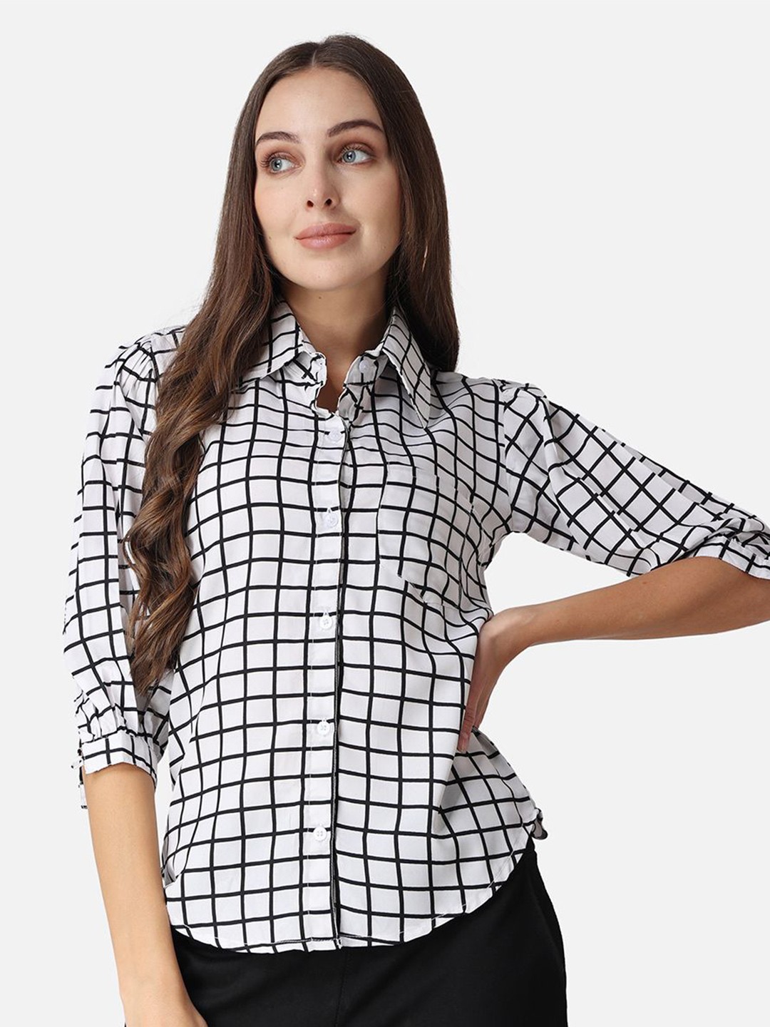 

BAESD Women Classic Tartan Checks Casual Shirt, White