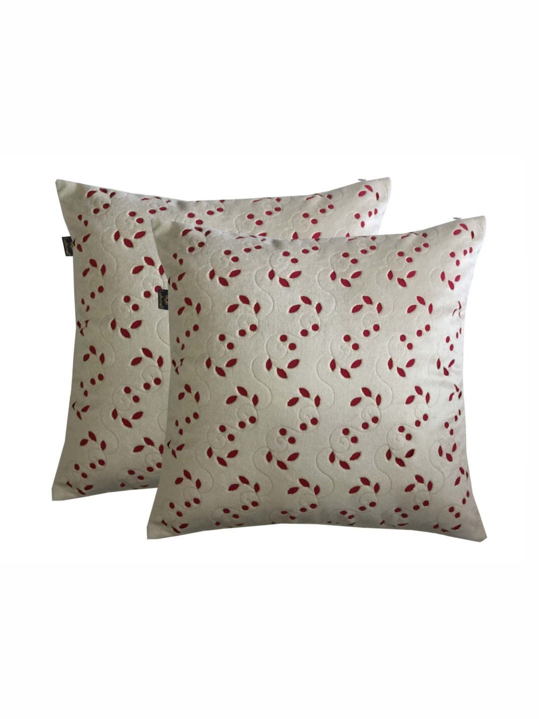 

Lushomes Off White & Red 2 Pieces Floral Velvet Square Cushion Covers