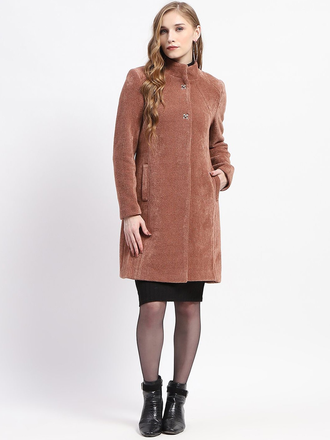 

Madame Women Mock Collar Single-Breasted Overcoats, Brown